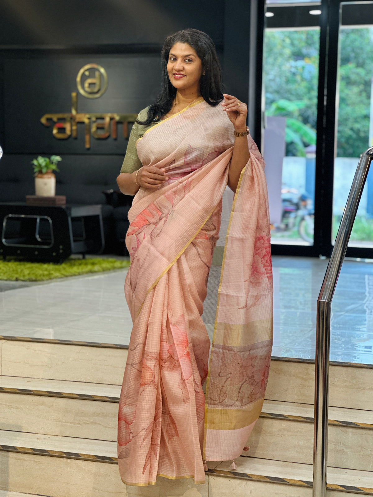 Digital Printed Check Organza Saree | YNG1374