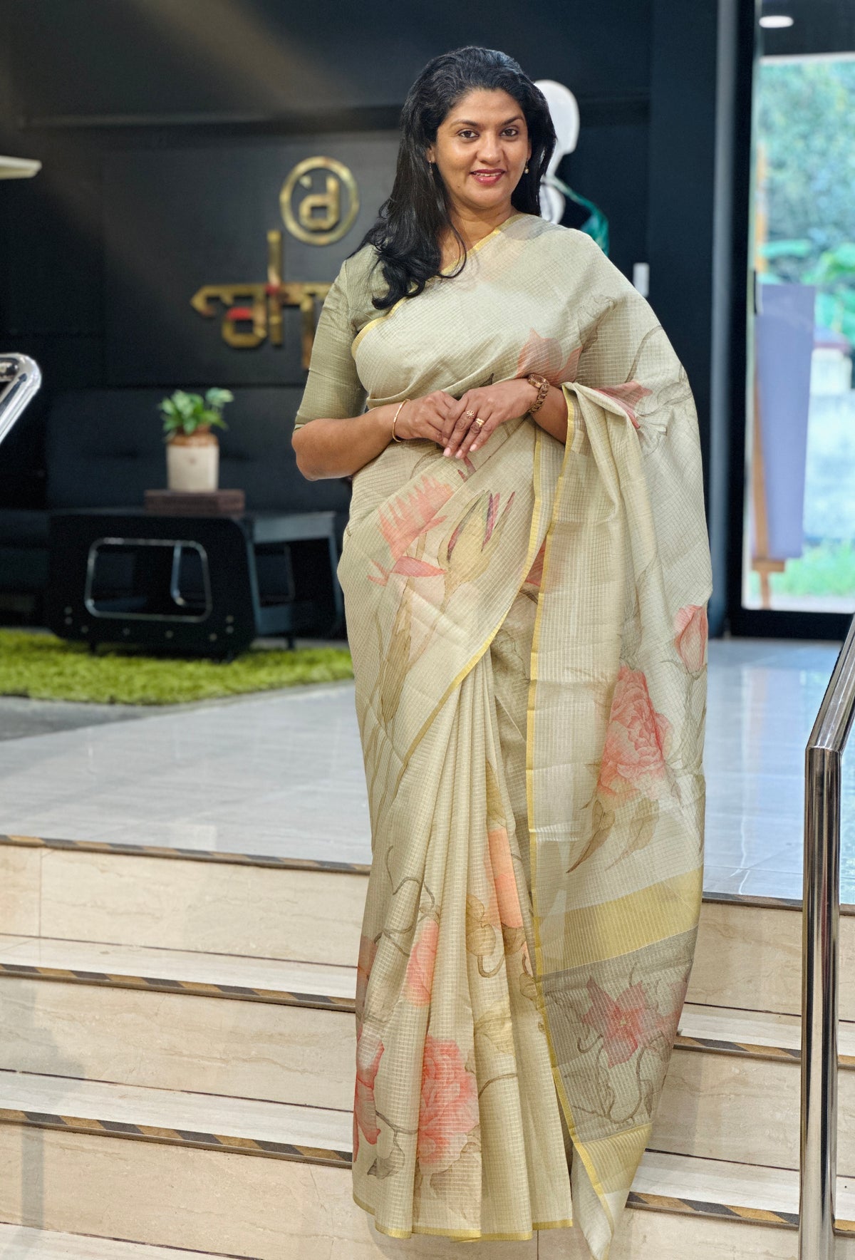 Digital Printed Check Organza Saree | YNG1376