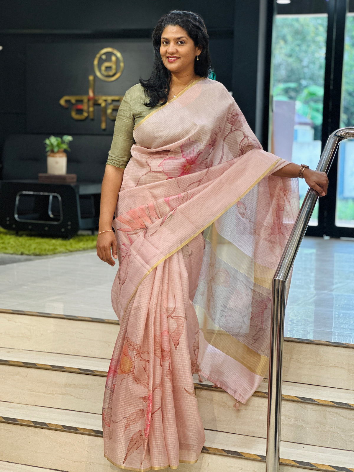 Digital Printed Check Organza Saree | YNG1377