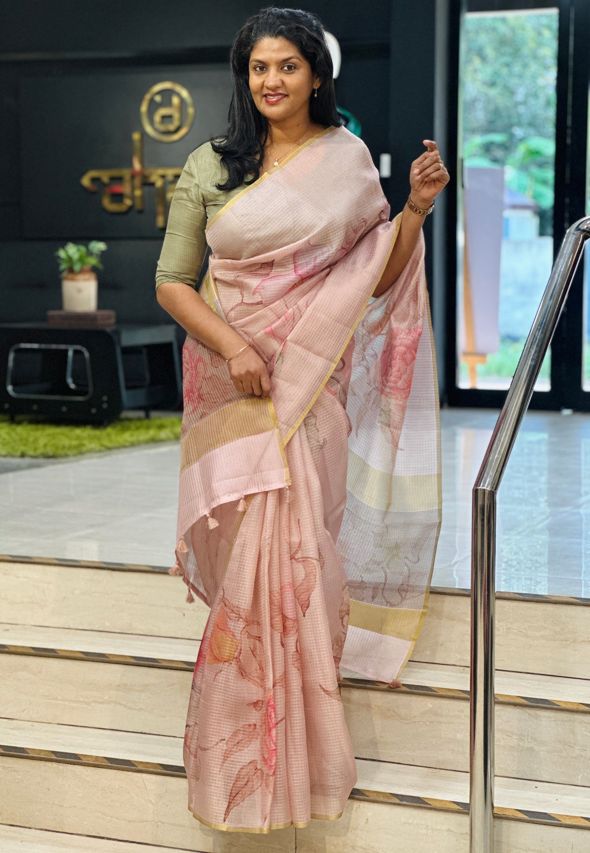 Digital Printed Check Organza Saree | YNG1377