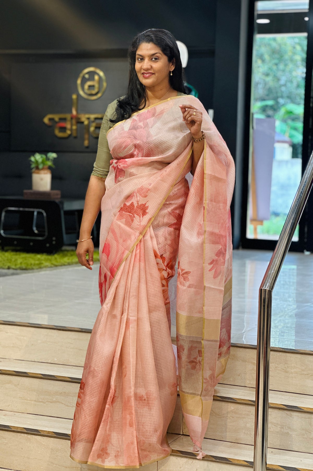 Digital Printed Check Organza Saree | YNG1378