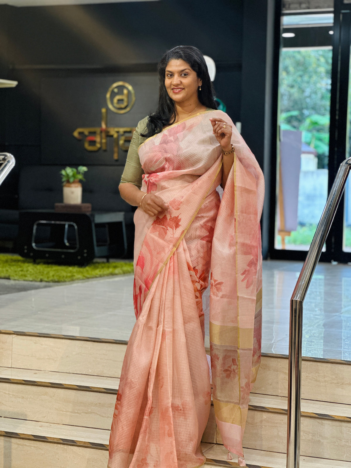 Digital Printed Check Organza Saree | YNG1378