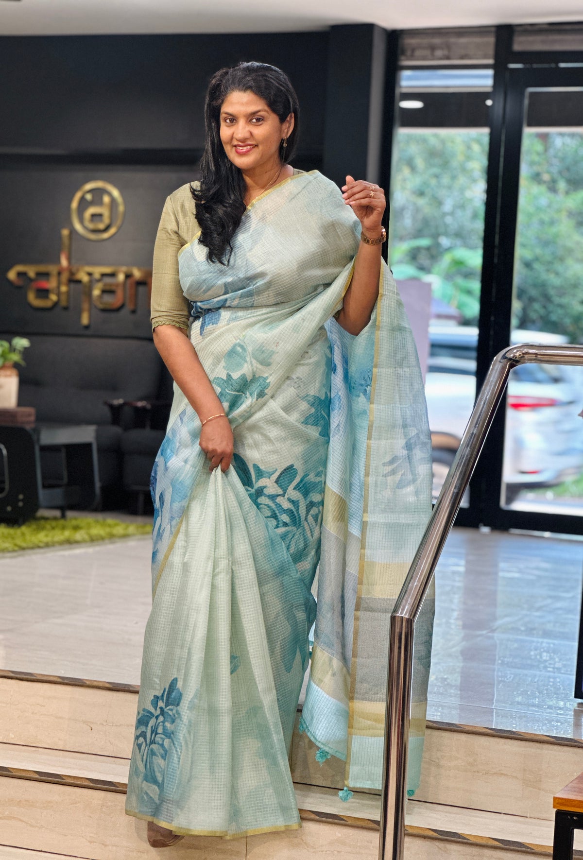 Digital Printed Check Organza Saree | YNG1379