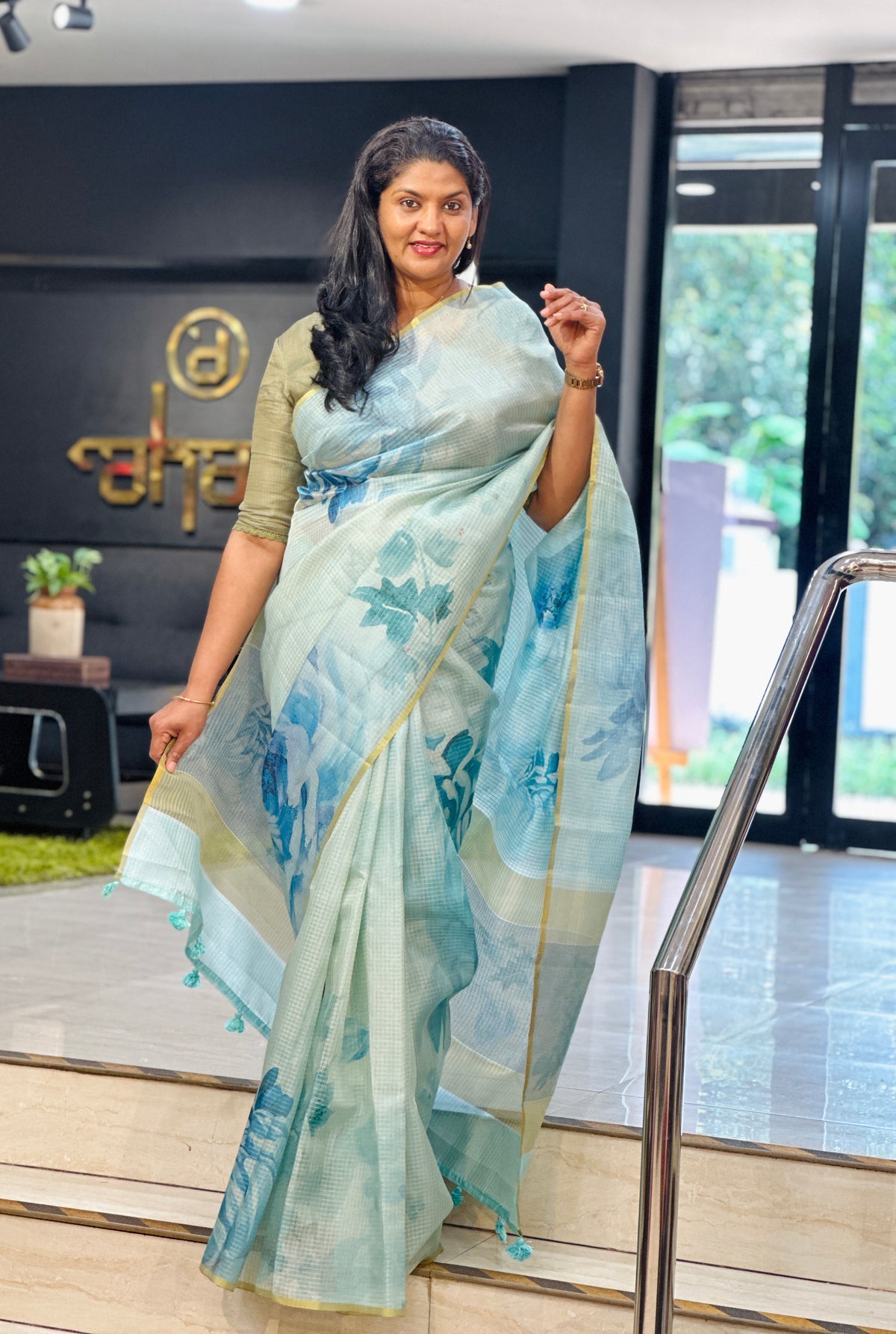 Digital Printed Check Organza Saree | YNG1379