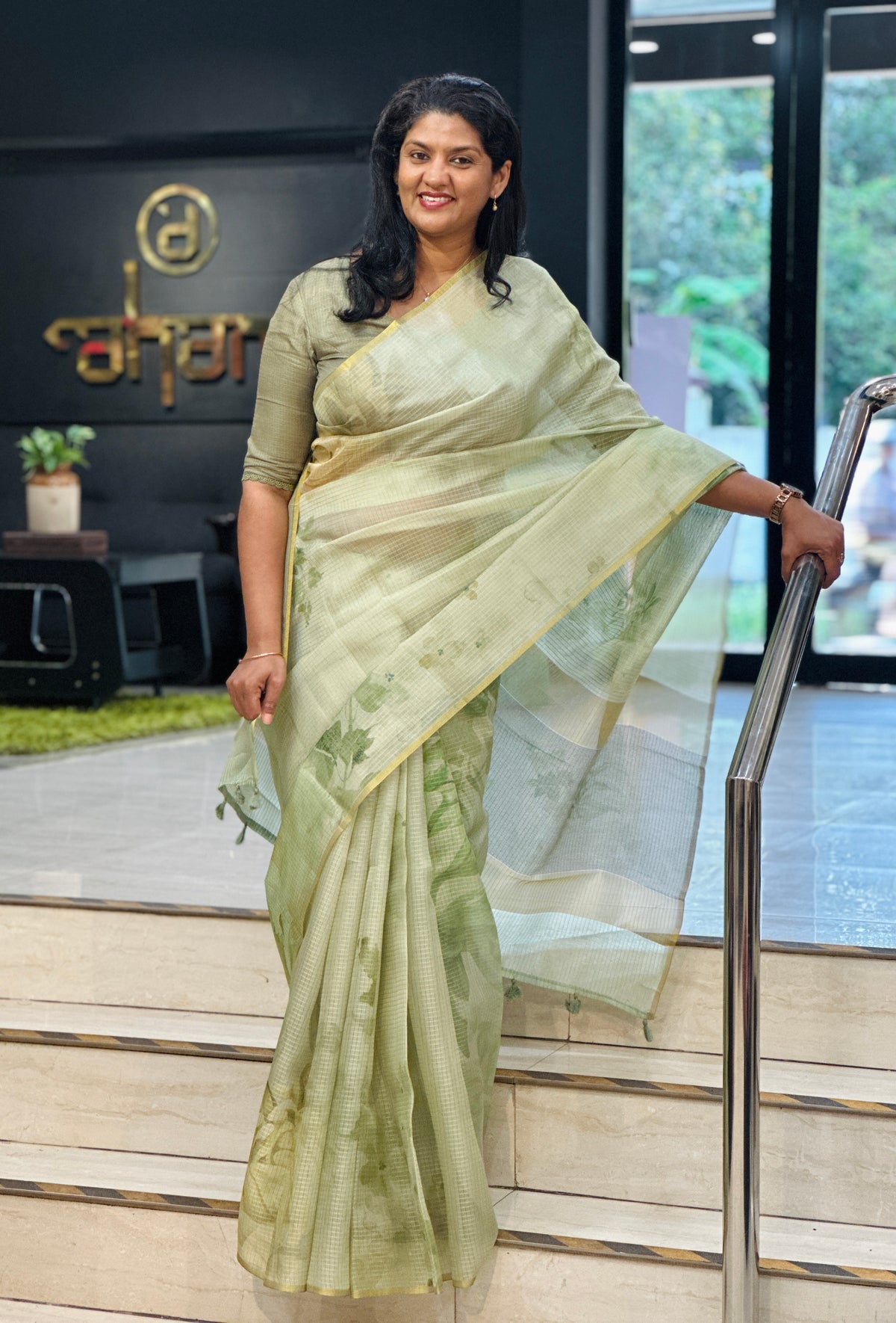 Digital Printed Check Organza Saree | YNG1380