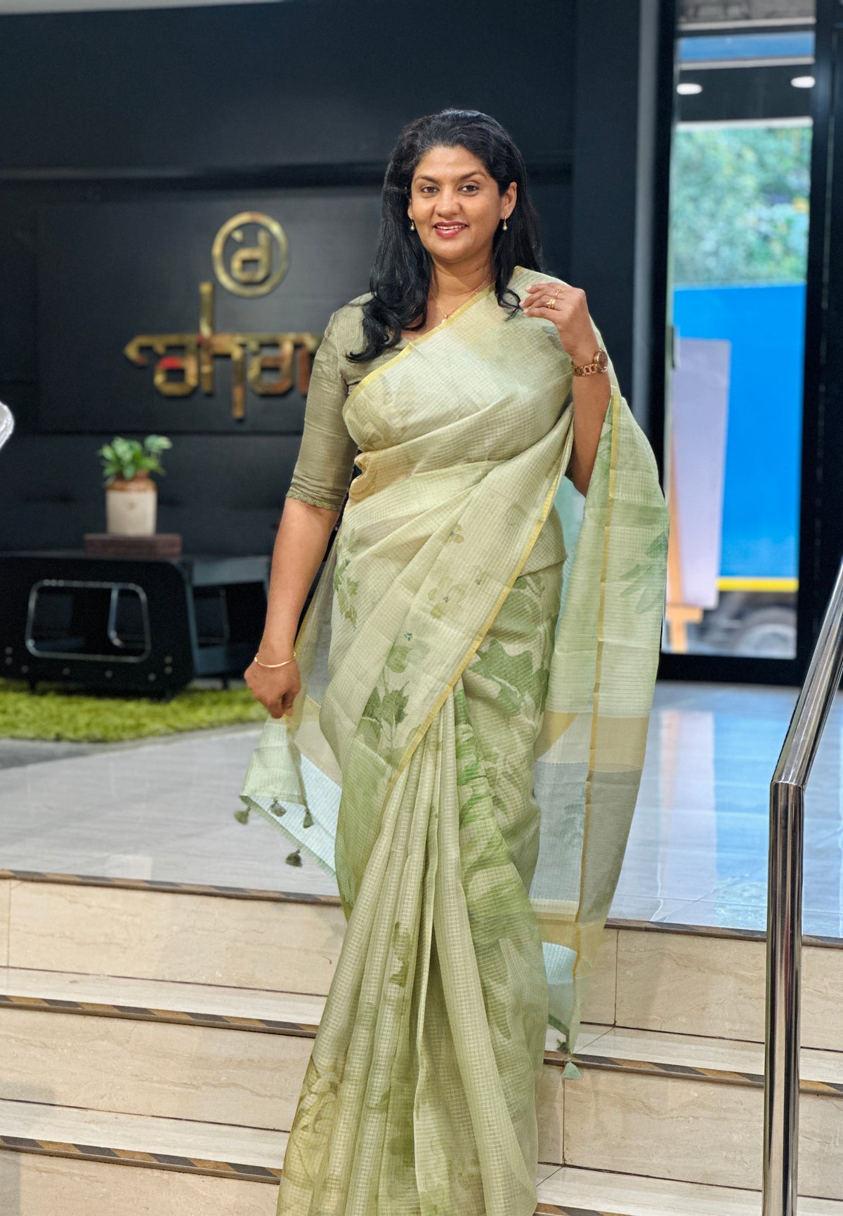 Digital Printed Check Organza Saree | YNG1380