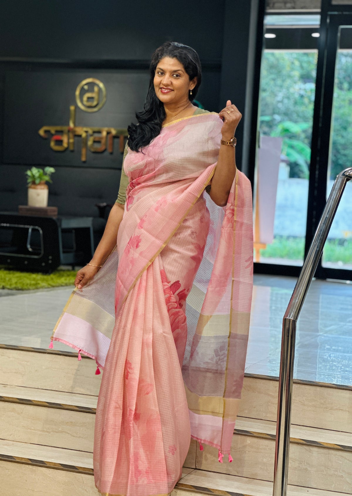 Digital Printed Check Organza Saree | YNG1381