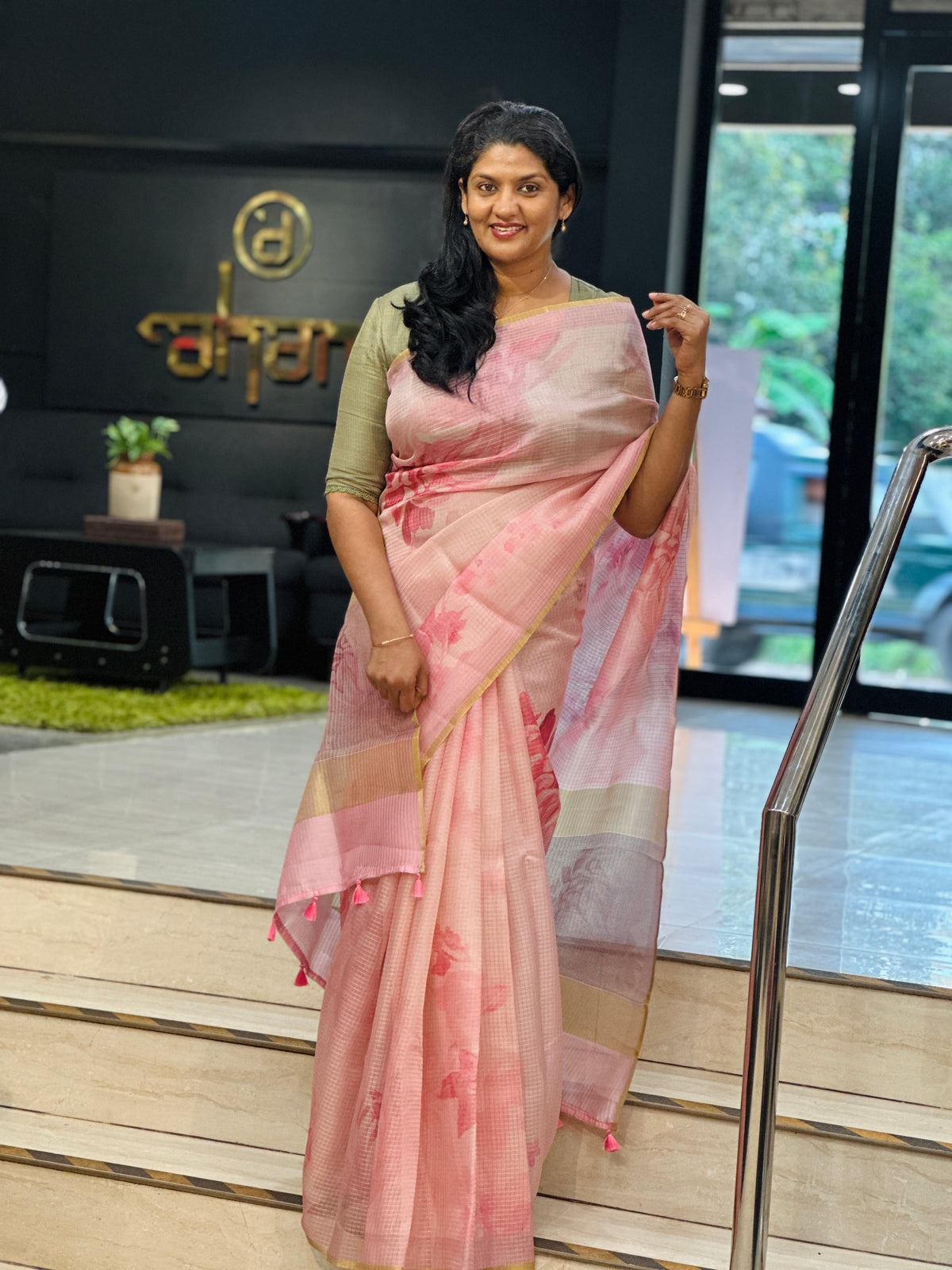 Digital Printed Check Organza Saree | YNG1381