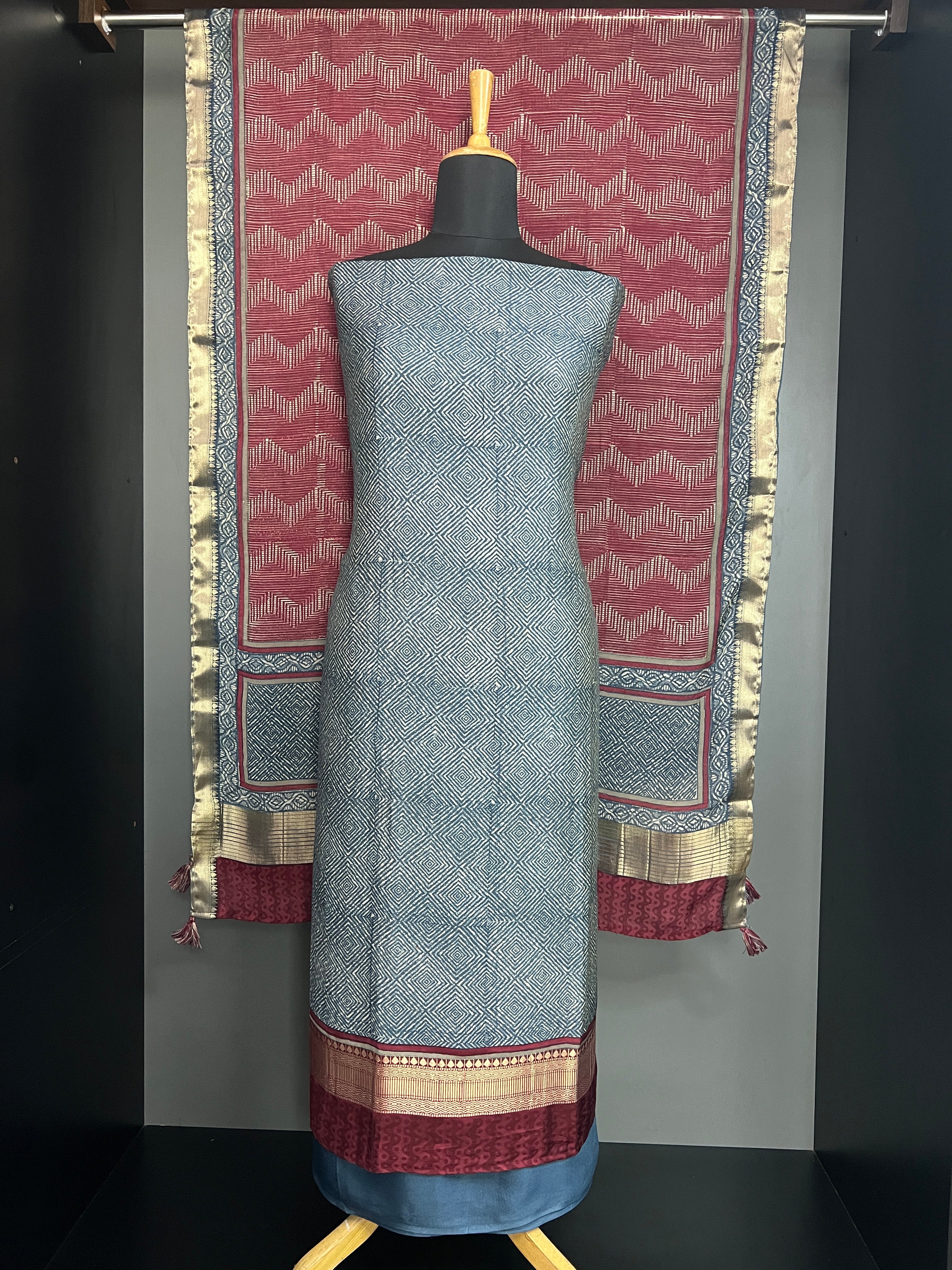 Hand Block Printed Semi Modal (Chanderi Finish) Salwar Set | HE271
