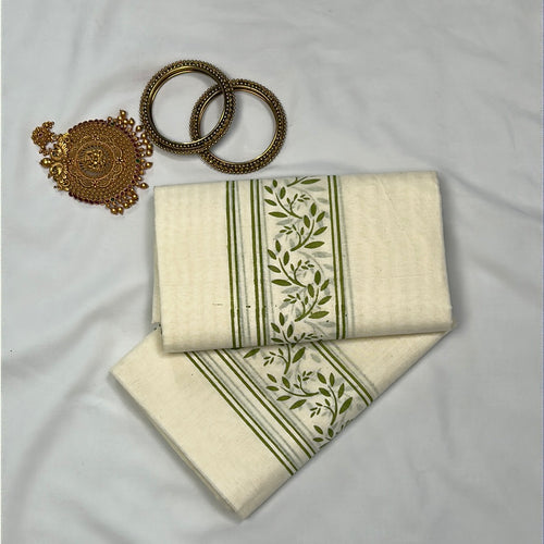 Leaf Design Kerala Cotton Double Set Dhothie | GAT139