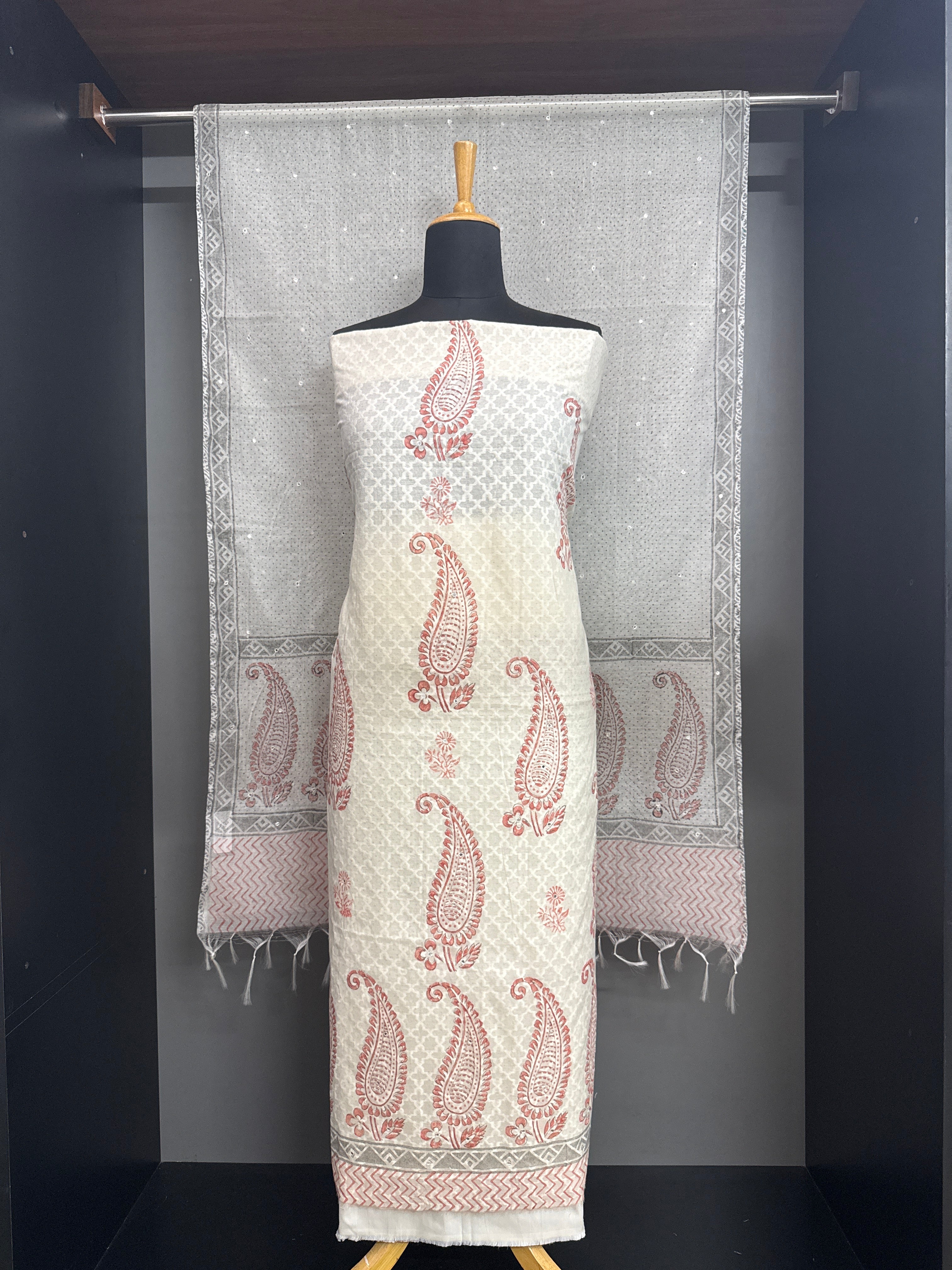 Block Printed Muga Check Organza Salwar Set | ACF145