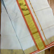 Orange and gold color border traditional Chendamangalam saree  | KC125