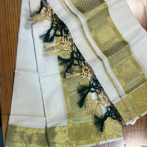 Zari Weaving Border Pattern Tissue Kerala Cotton Set Mundu ( Without Blouse) | KL219