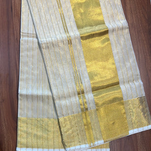 Tissue Line weaving Pattern Tissue Kerala Cotton Saree | KL292