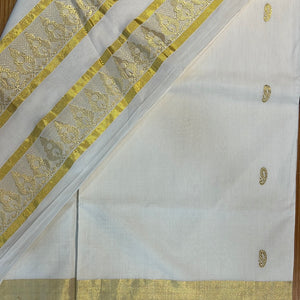 Gold color stripe with weave design Chendamangalam handloom saree  | KC112
