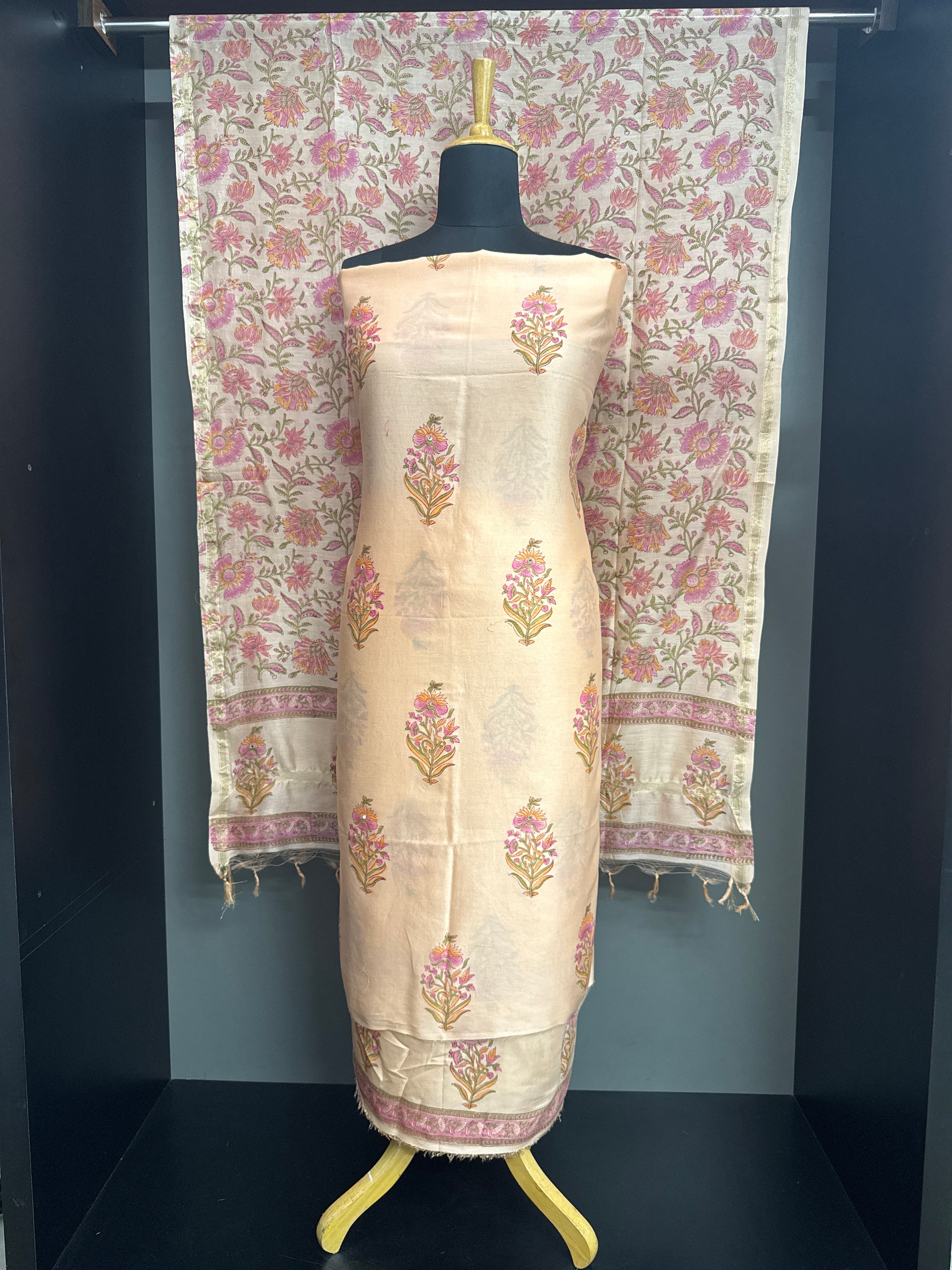 Block Printed Pattern Chanderi Salwar Set | ACF117