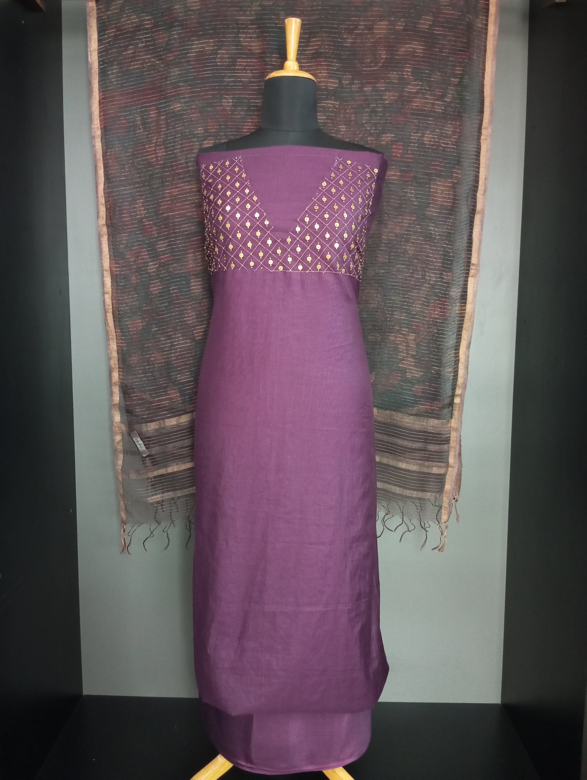 Mul Chanderi Metal Pital Design Salwar Set | HAK108