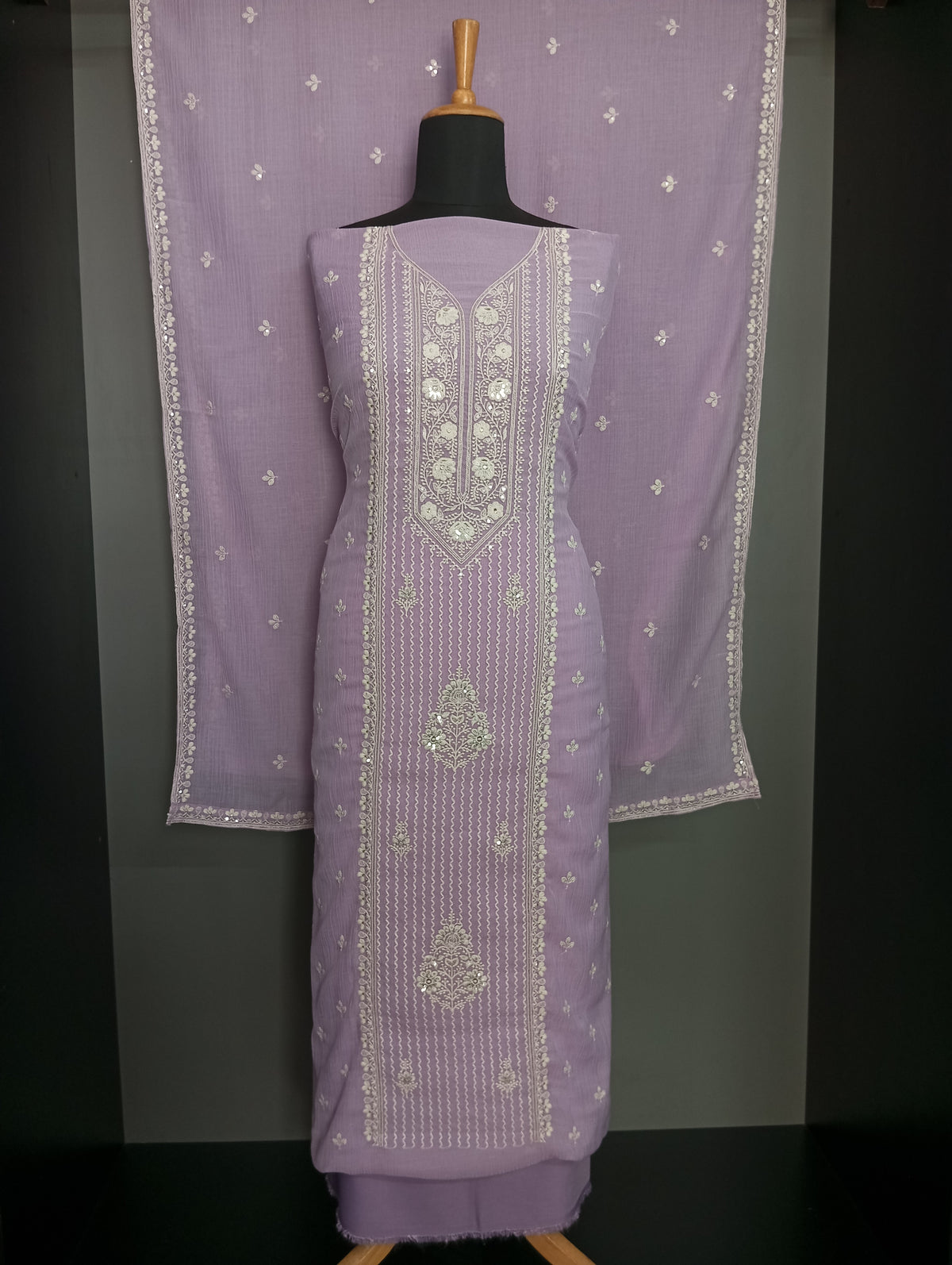 Machine Embroidered Semi Crushed Silk Salwar Set | SW2582