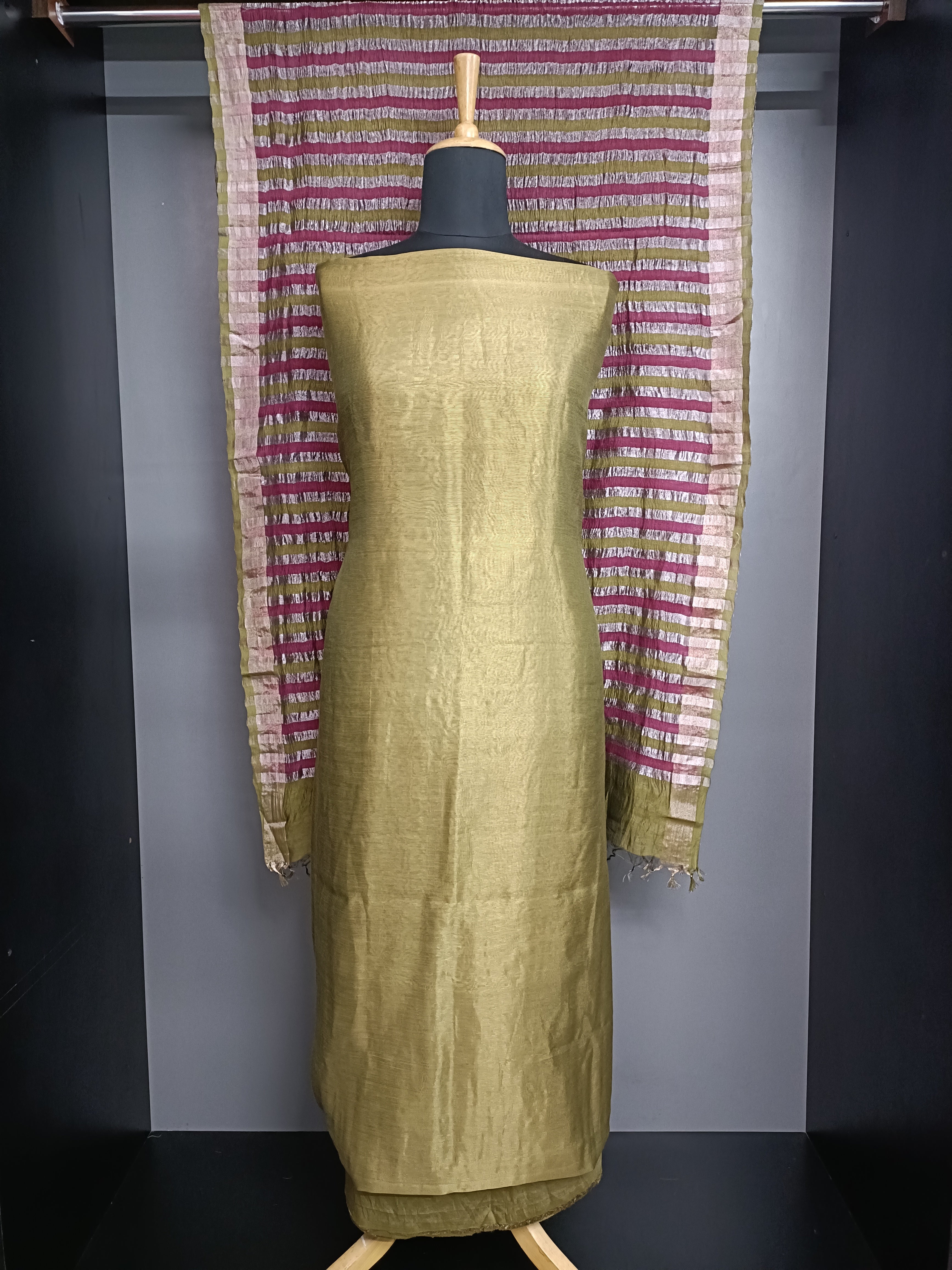 Golden Zari Stripe Pattern Tissue Salwar Set | ACF153
