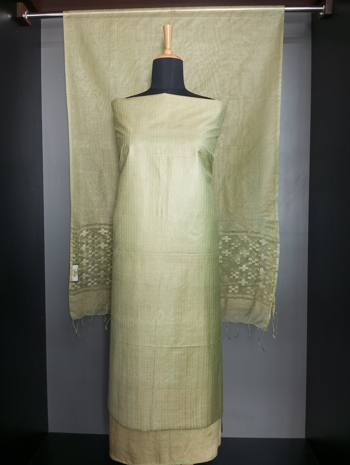 Vertical Line Pattern Semi Tussar Salwar Set | NHH659