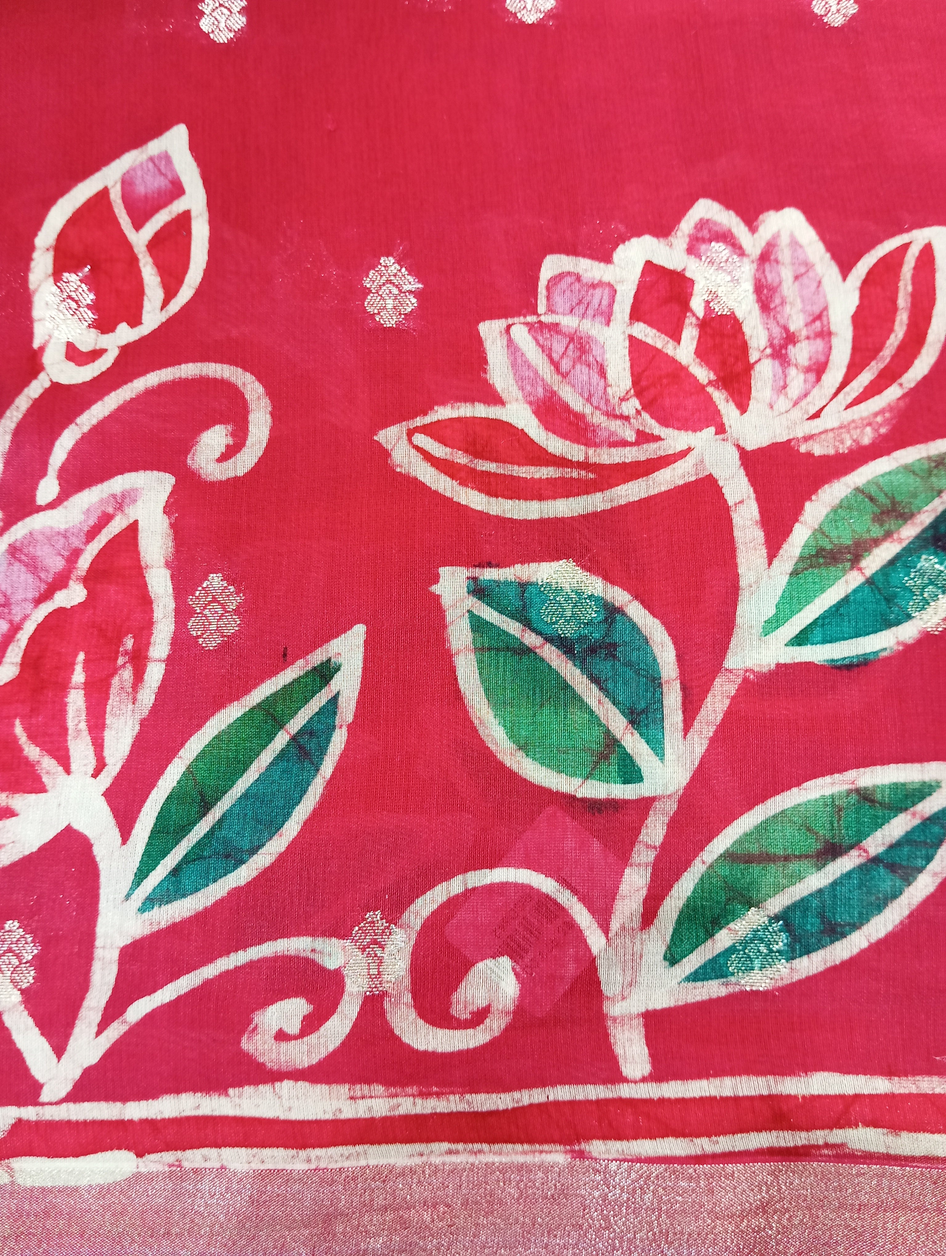 Batik Floral Printed Chanderi Silk Saree | RGD642