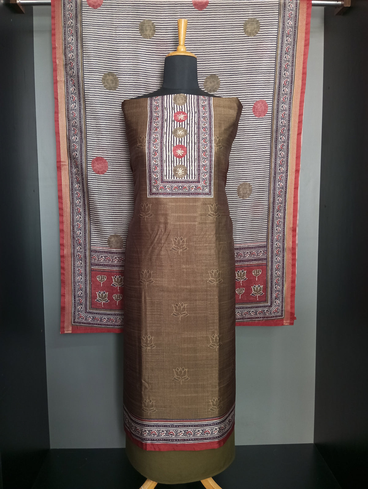 Block Printed Semi Tussar Salwar Set | SW2596