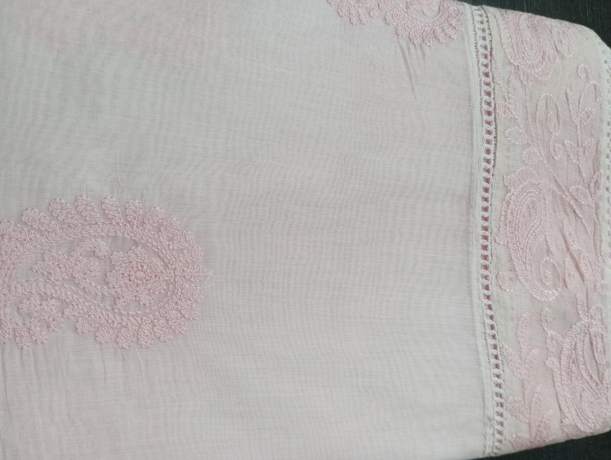 Lucknowi Embroidery Pattern Mul Chanderi Saree | MM696
