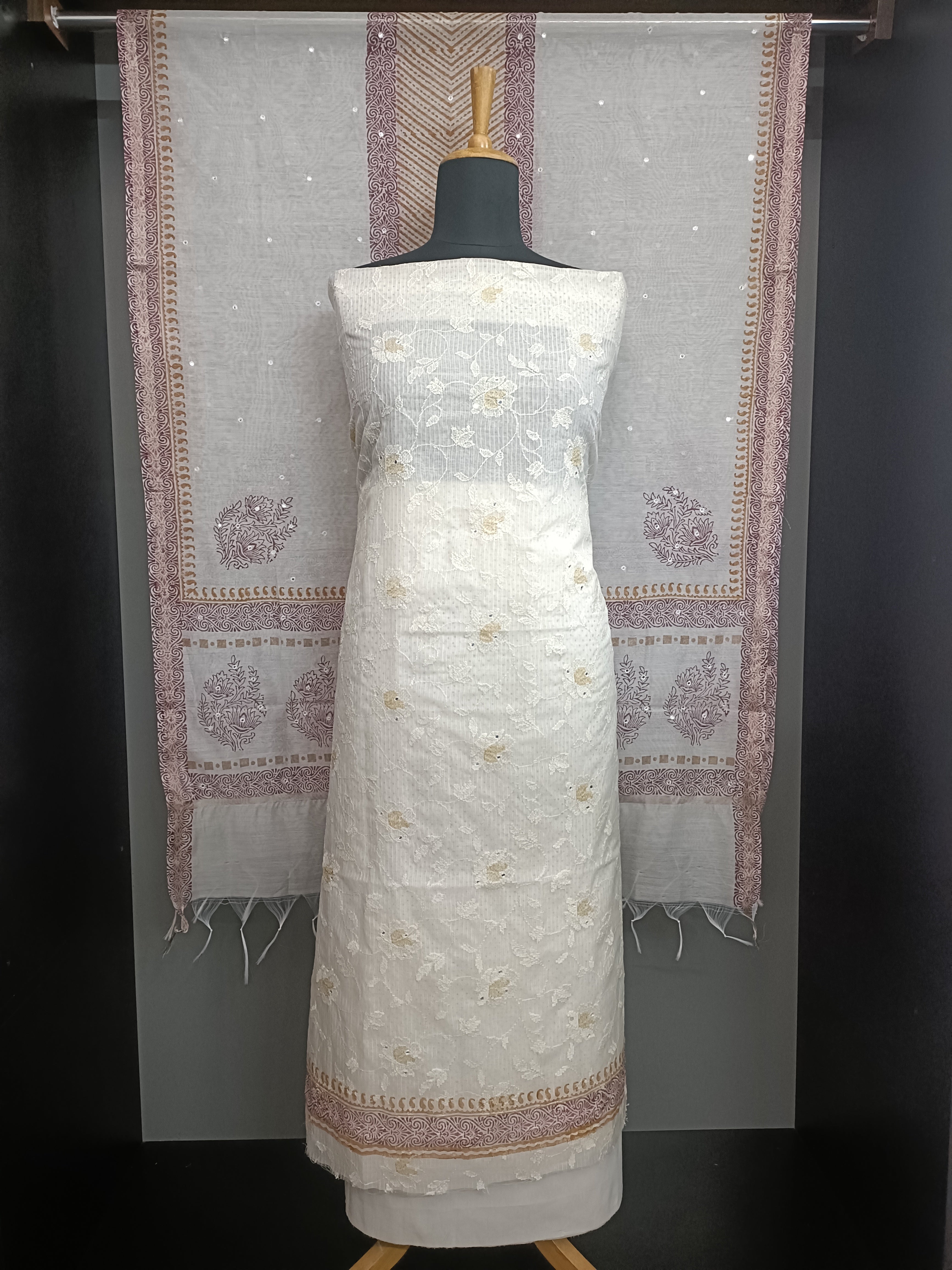 Block Printed Muga Check Organza Salwar Set | ACF130
