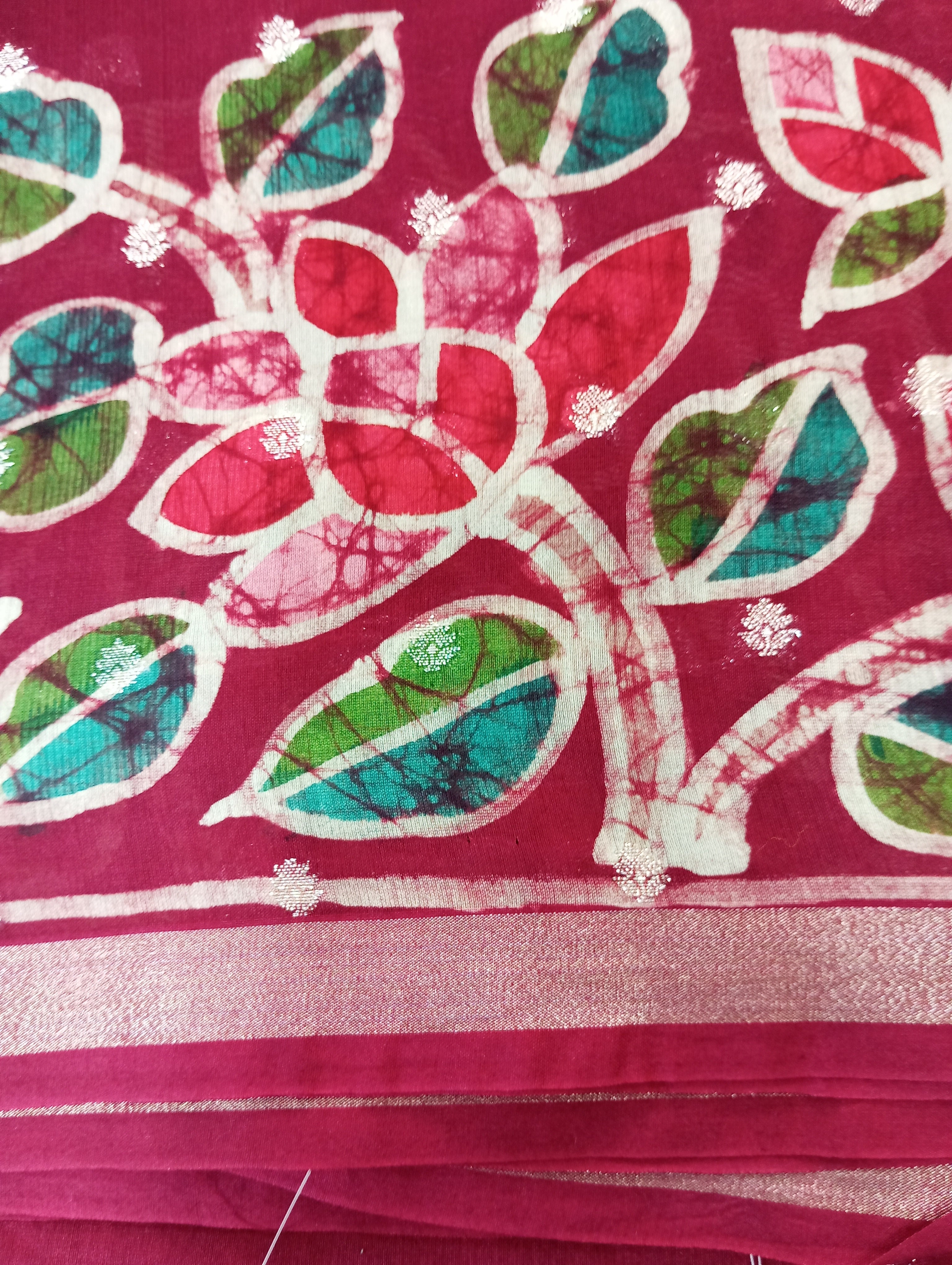 Batik Floral Printed Chanderi Silk Saree | RGD646