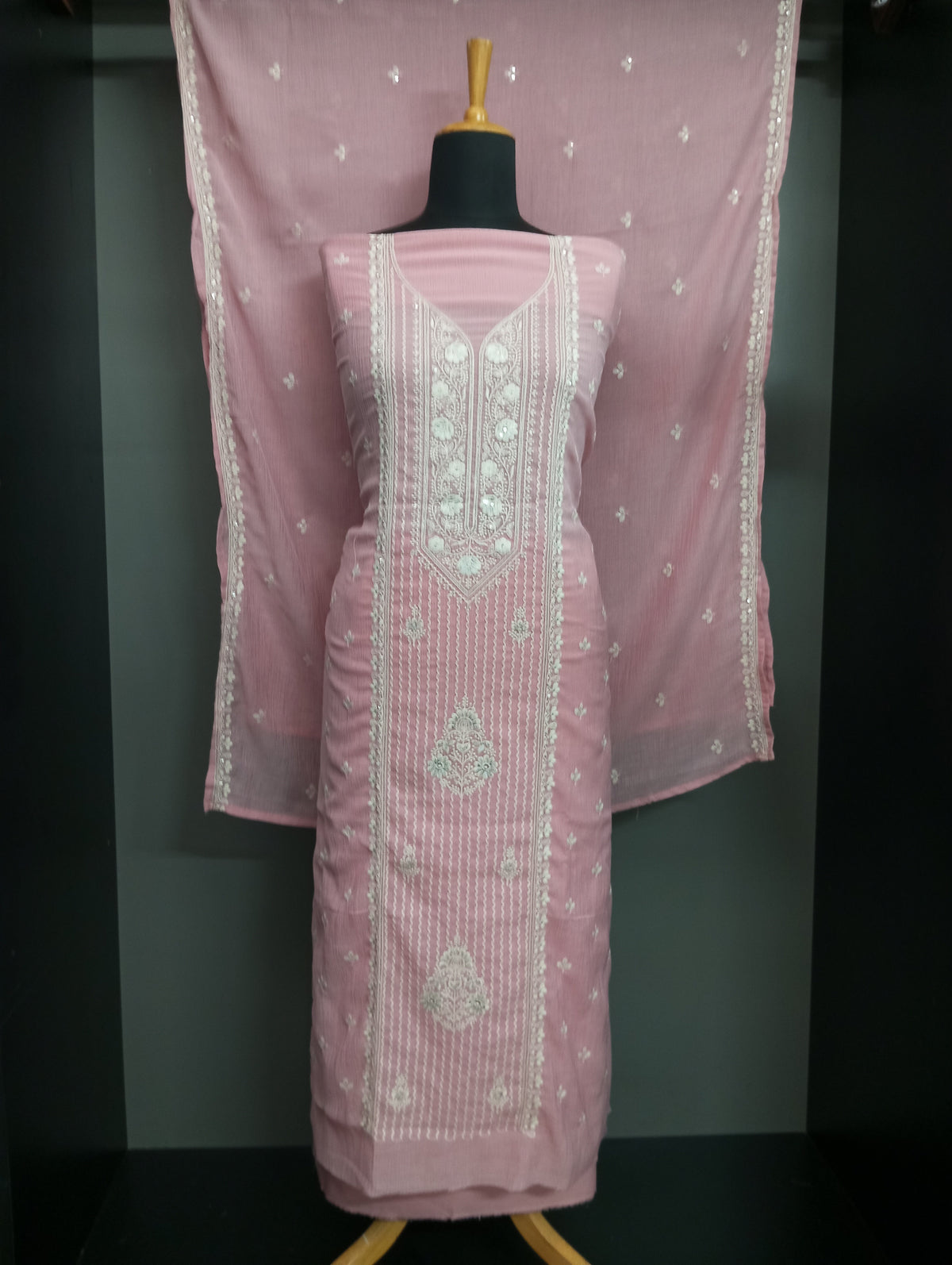 Machine Embroidered Semi Crushed Silk Salwar Set | SW2585
