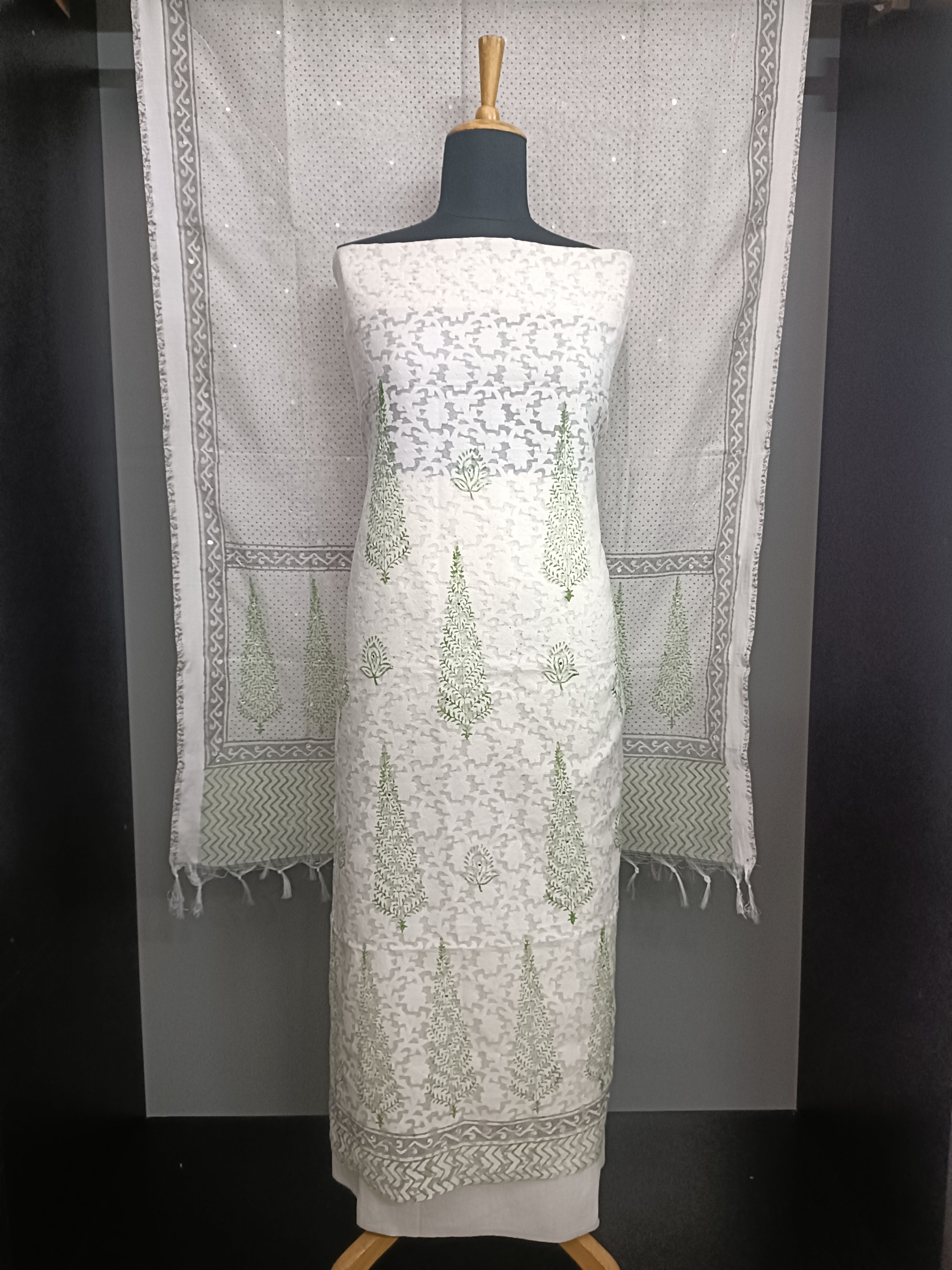 Block Printed Muga Check Organza Salwar Set | ACF134