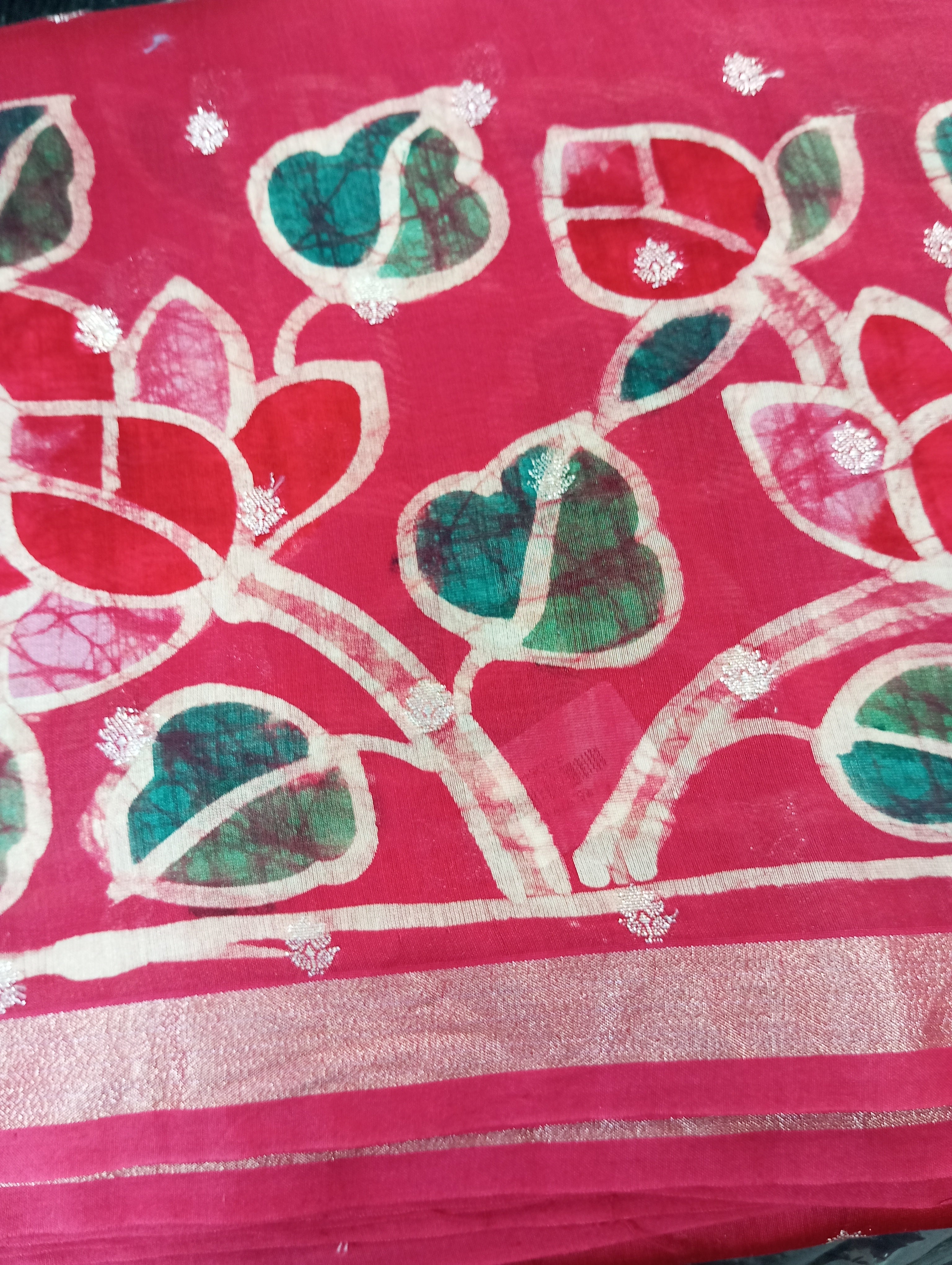 Batik Floral Printed Chanderi Silk Saree | RGD644