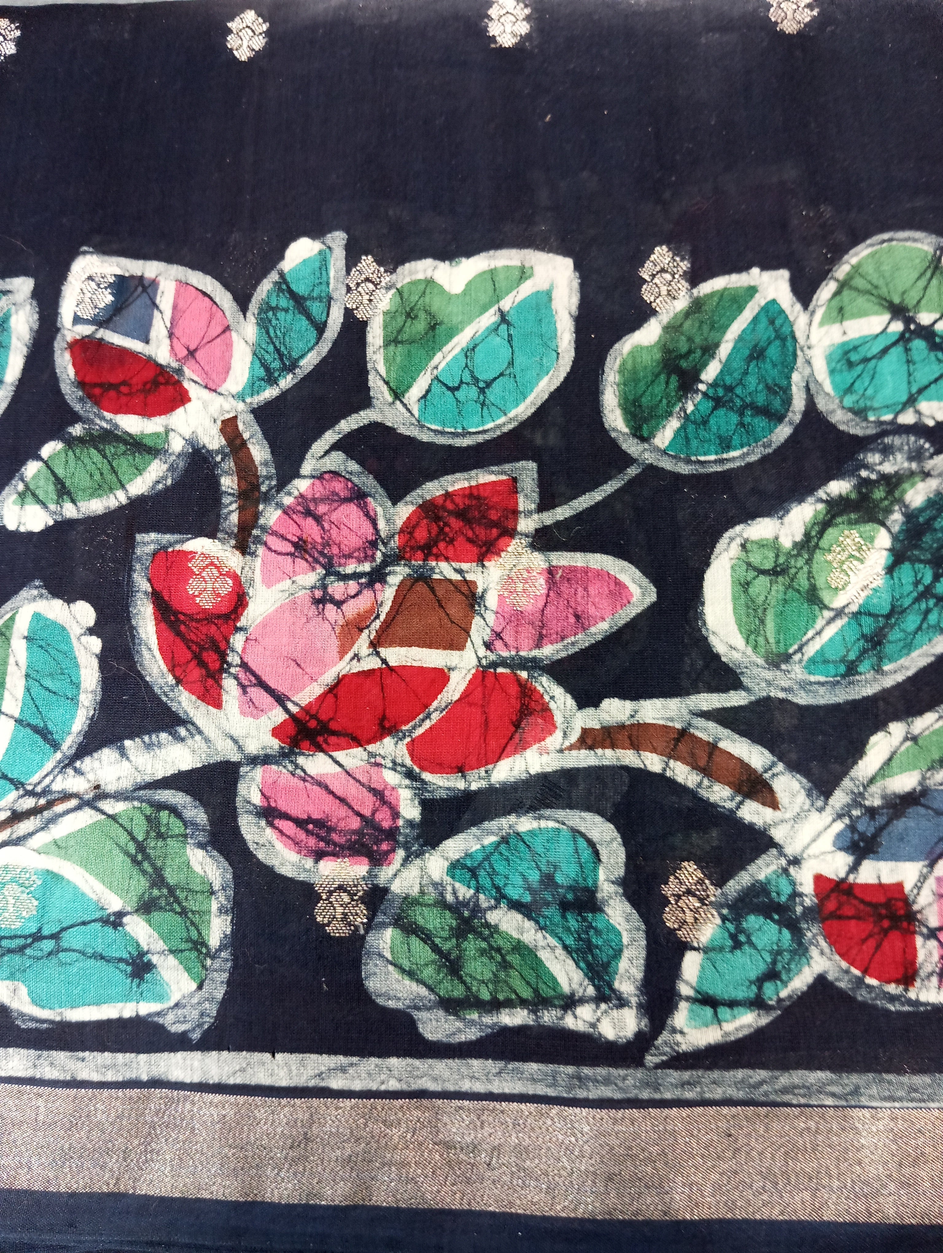 Batik Floral Printed Chanderi Silk Saree | RGD643