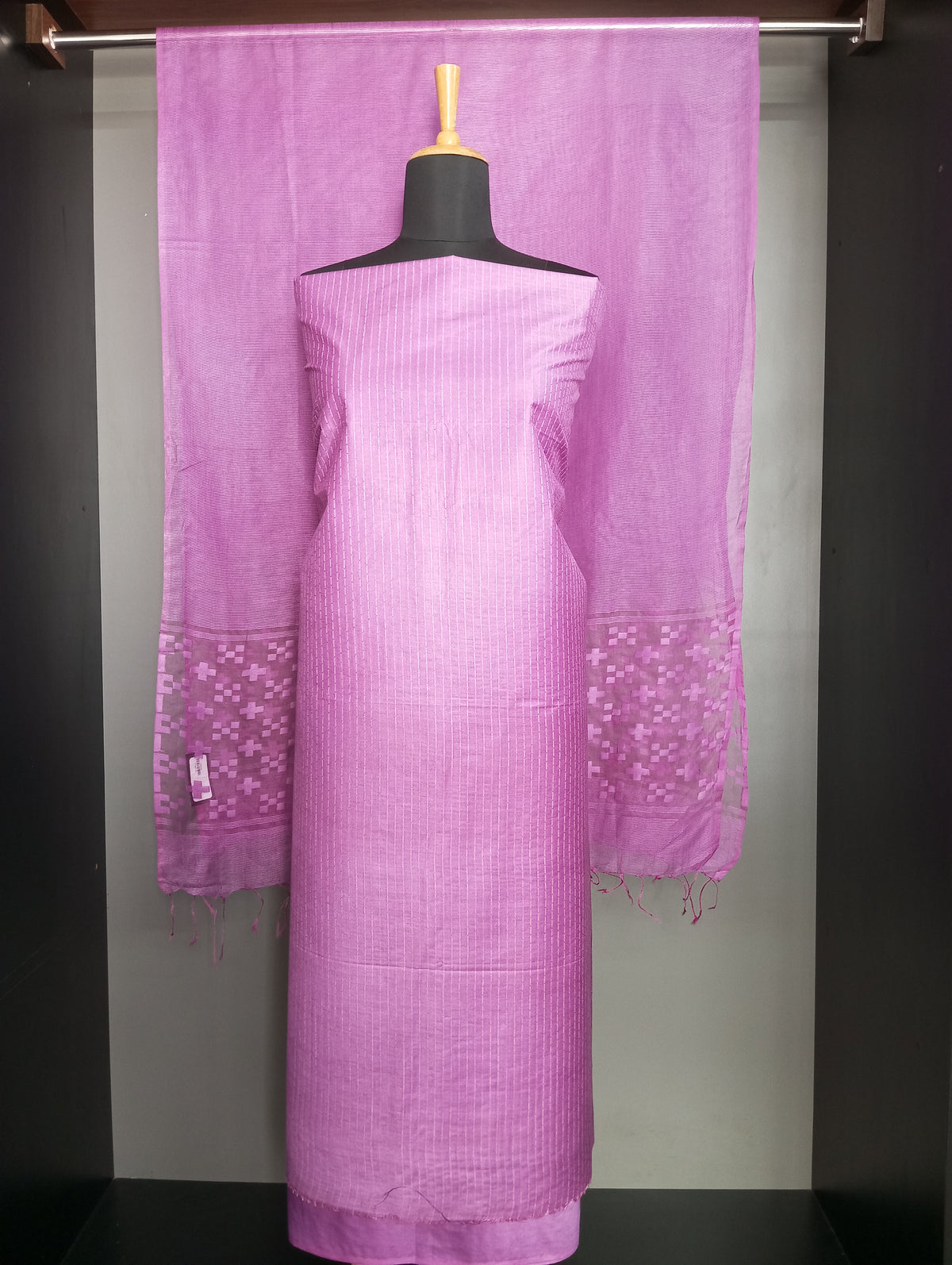 Vertical Line Pattern Semi Tussar Salwar Set | NHH661