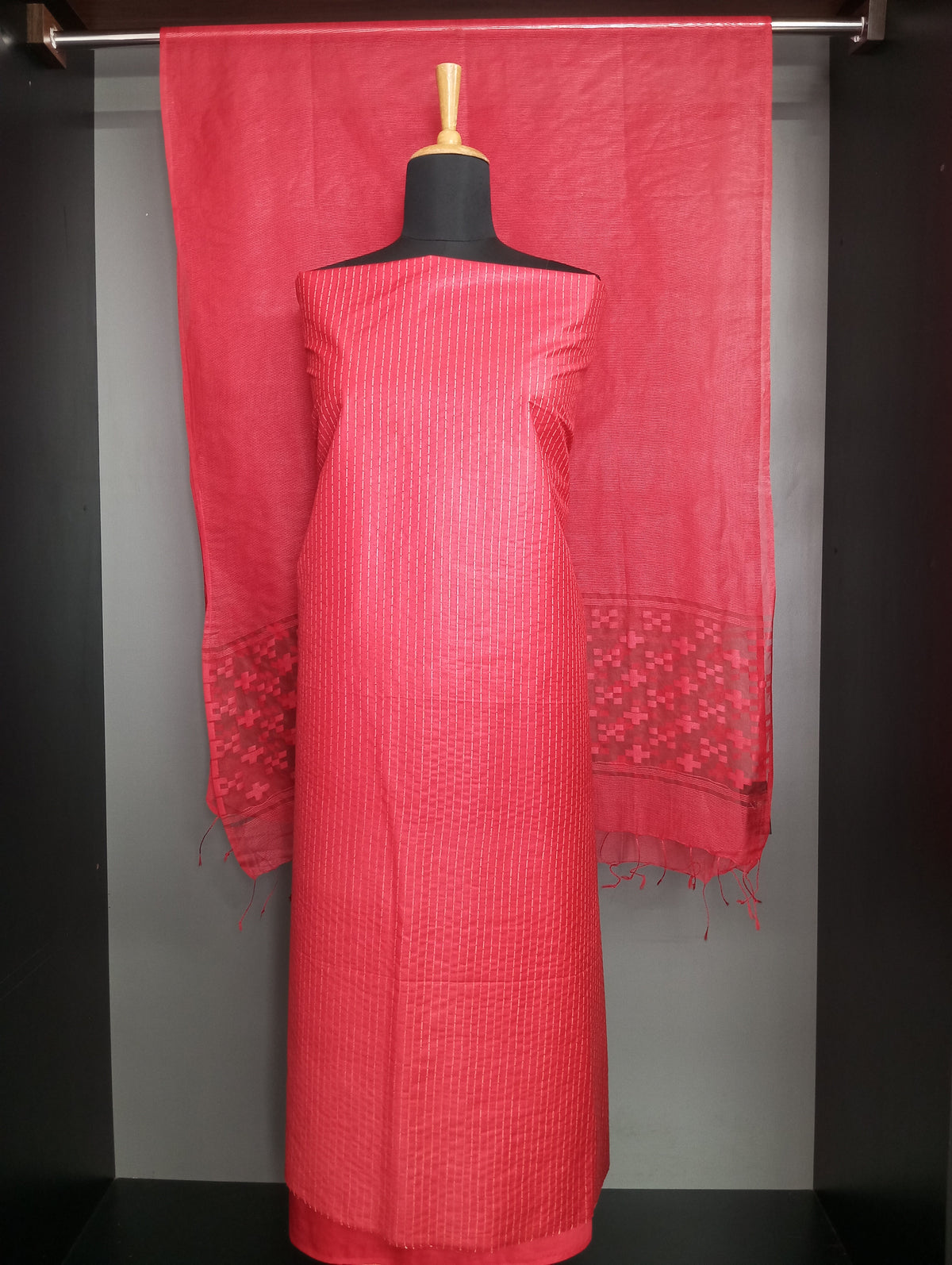 Vertical Line Pattern Semi Tussar Salwar Set | NHH662