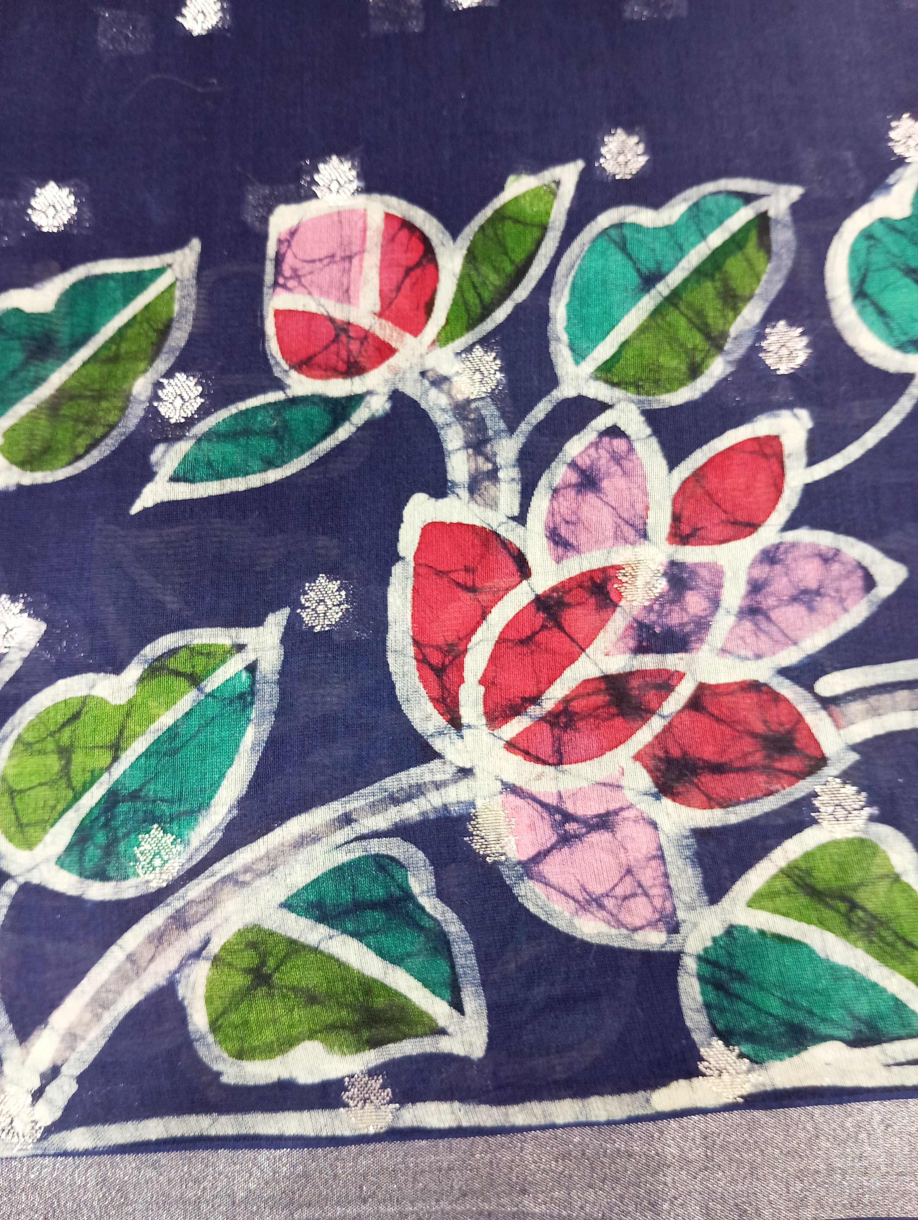 Batik Floral Printed Chanderi Silk Saree | RGD641