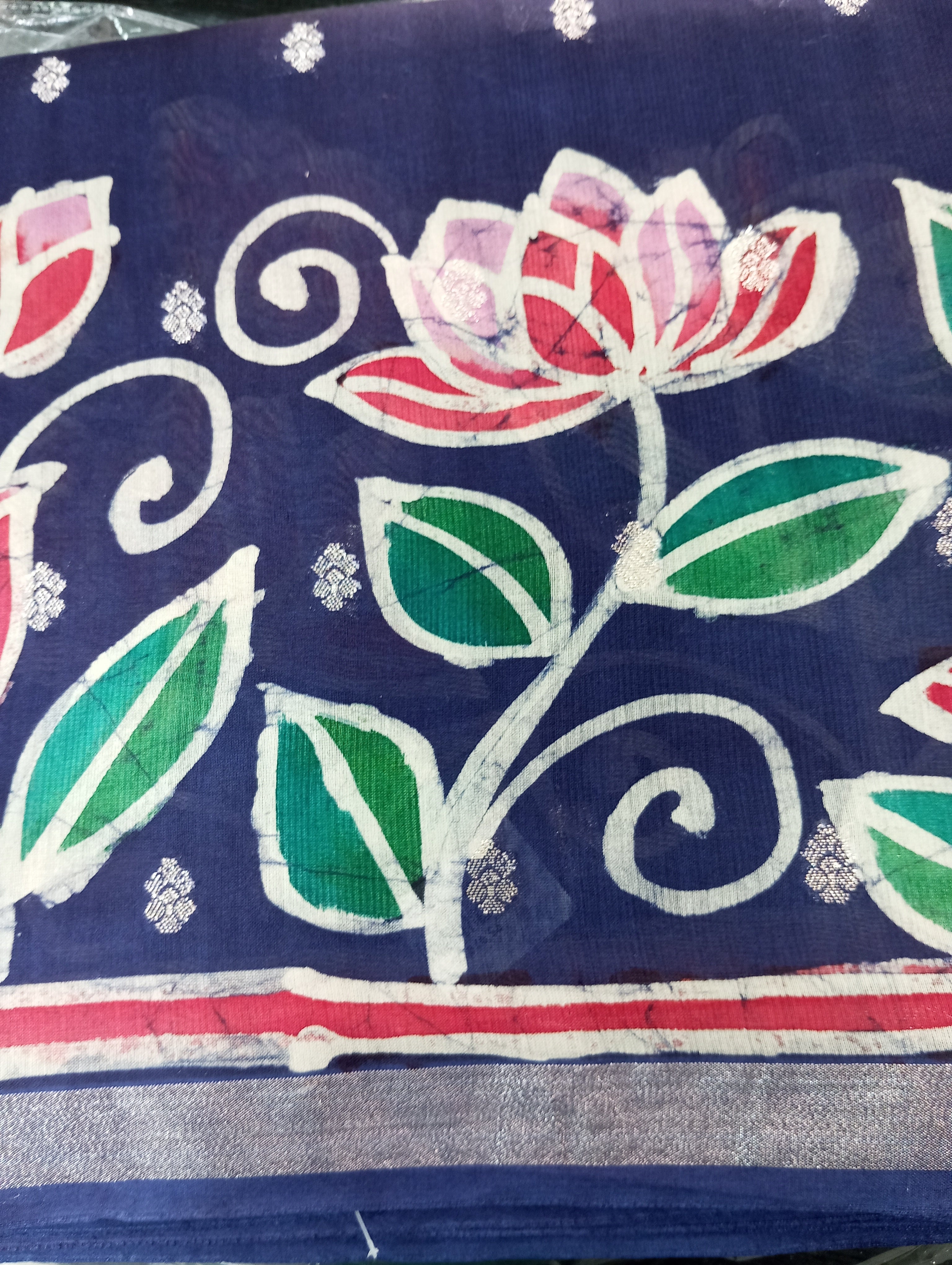 Batik Floral Printed Chanderi Silk Saree | RGD645
