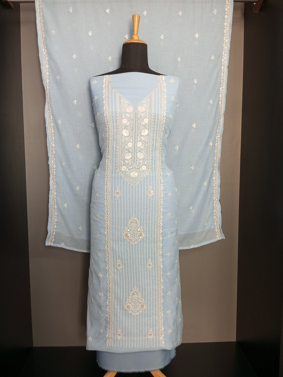 Machine Embroidered Semi Crushed Silk Salwar Set | SW2583