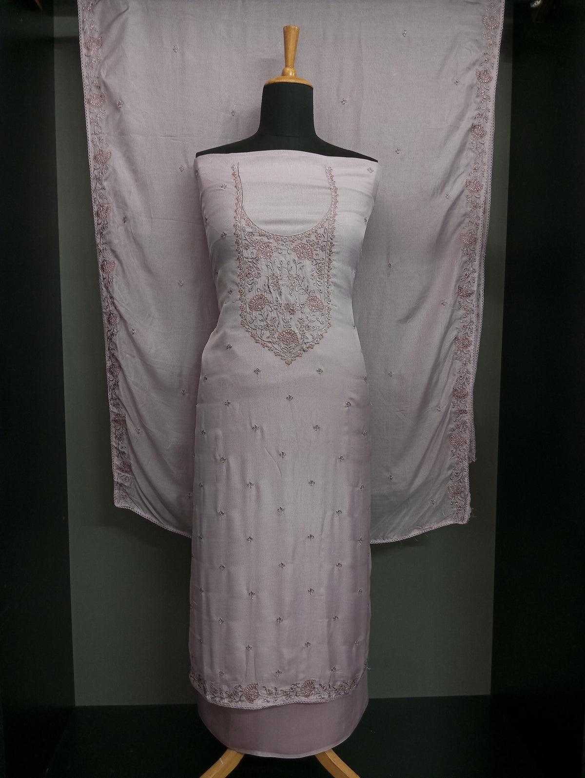Machine Embroidered Chinon Salwar Set | SW2559