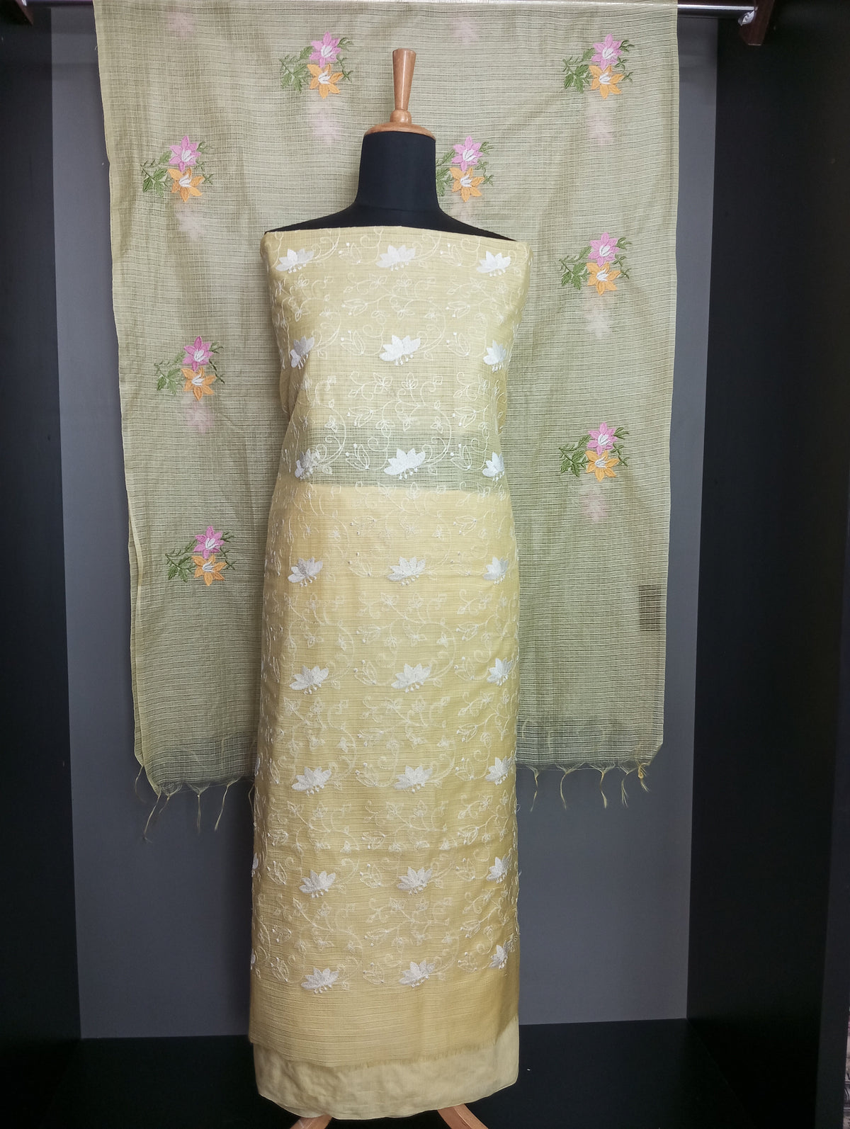 Floral Embroidery Design Silky Kota Salwar Set  | NHH687