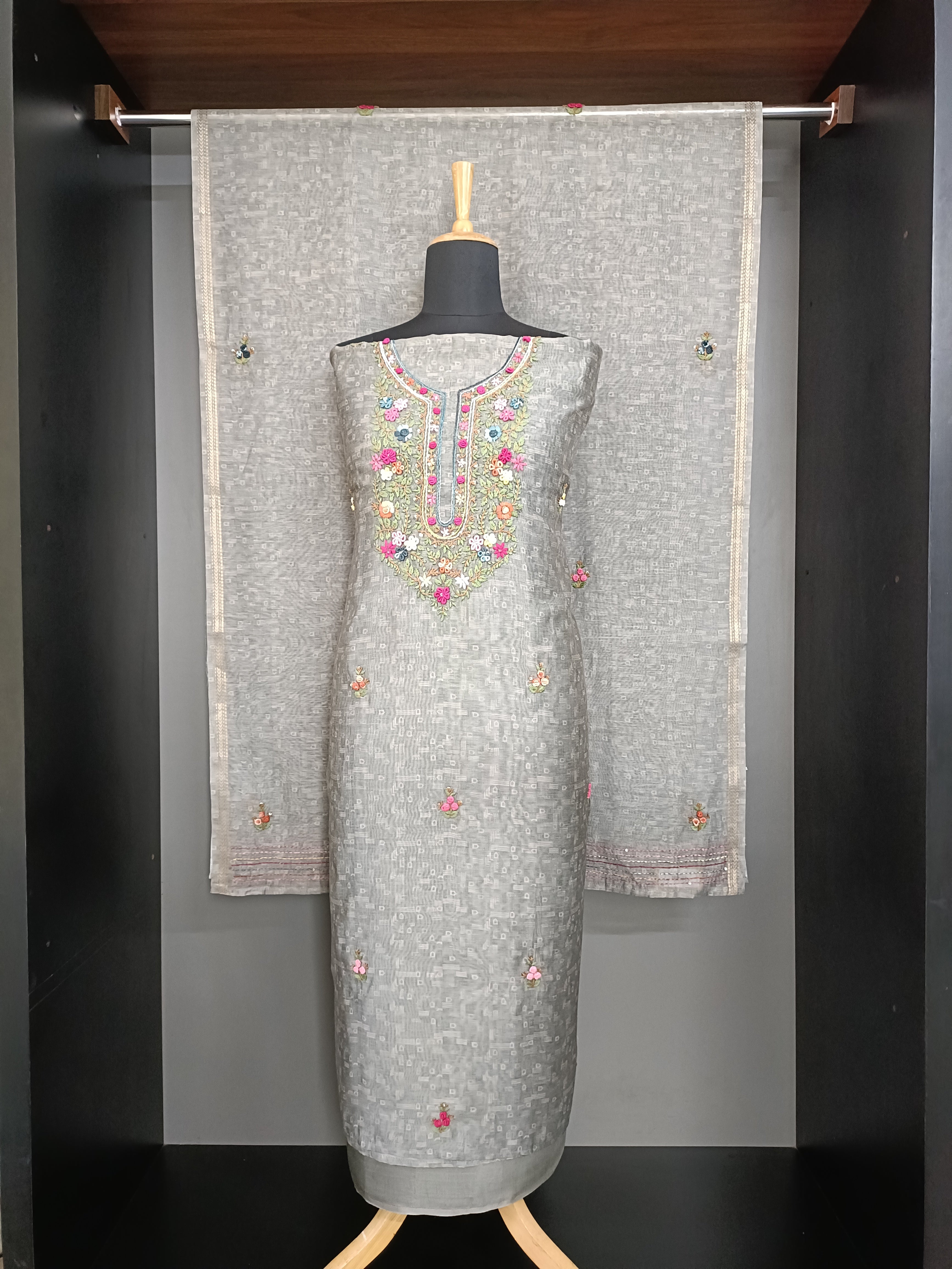 Multicolour Hand Embroidery Detailed Chanderi Salwar Set | JVR133