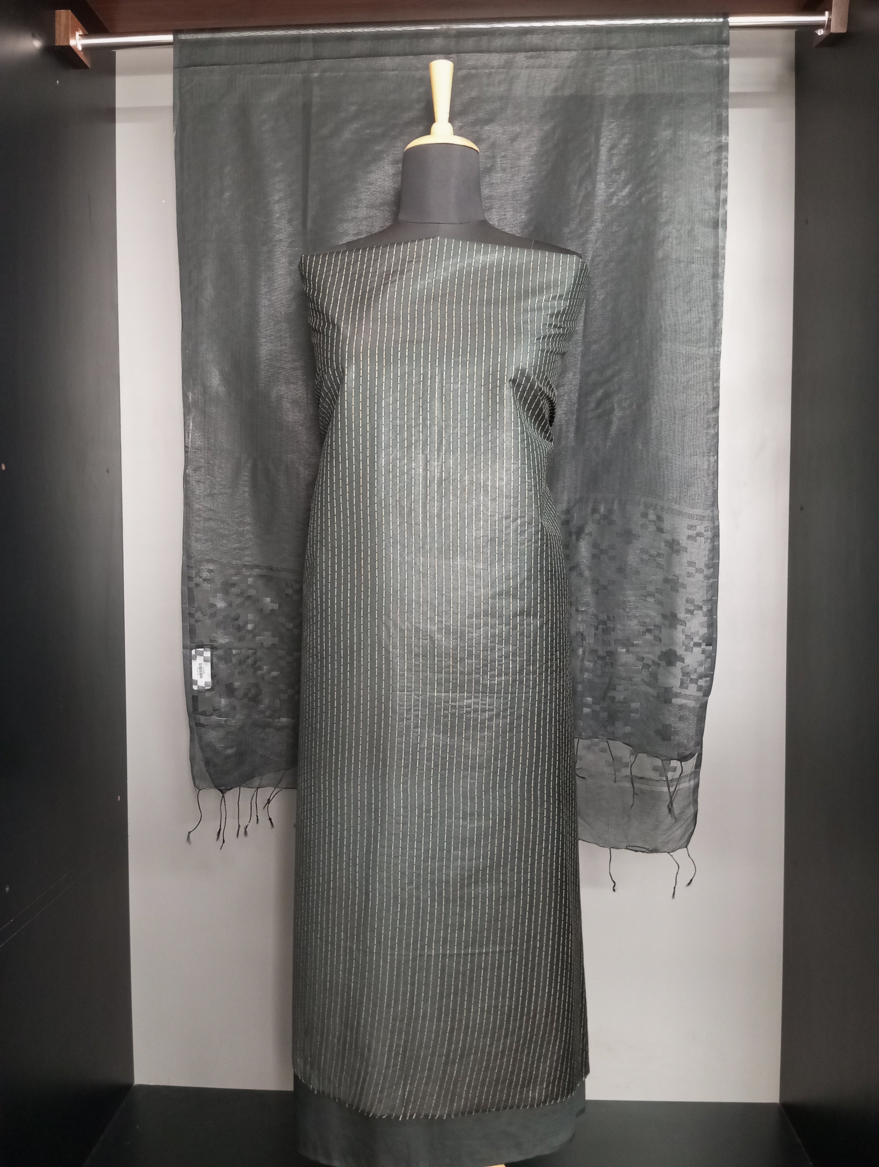 Vertical Line Pattern Semi Tussar Salwar Set | NHH658