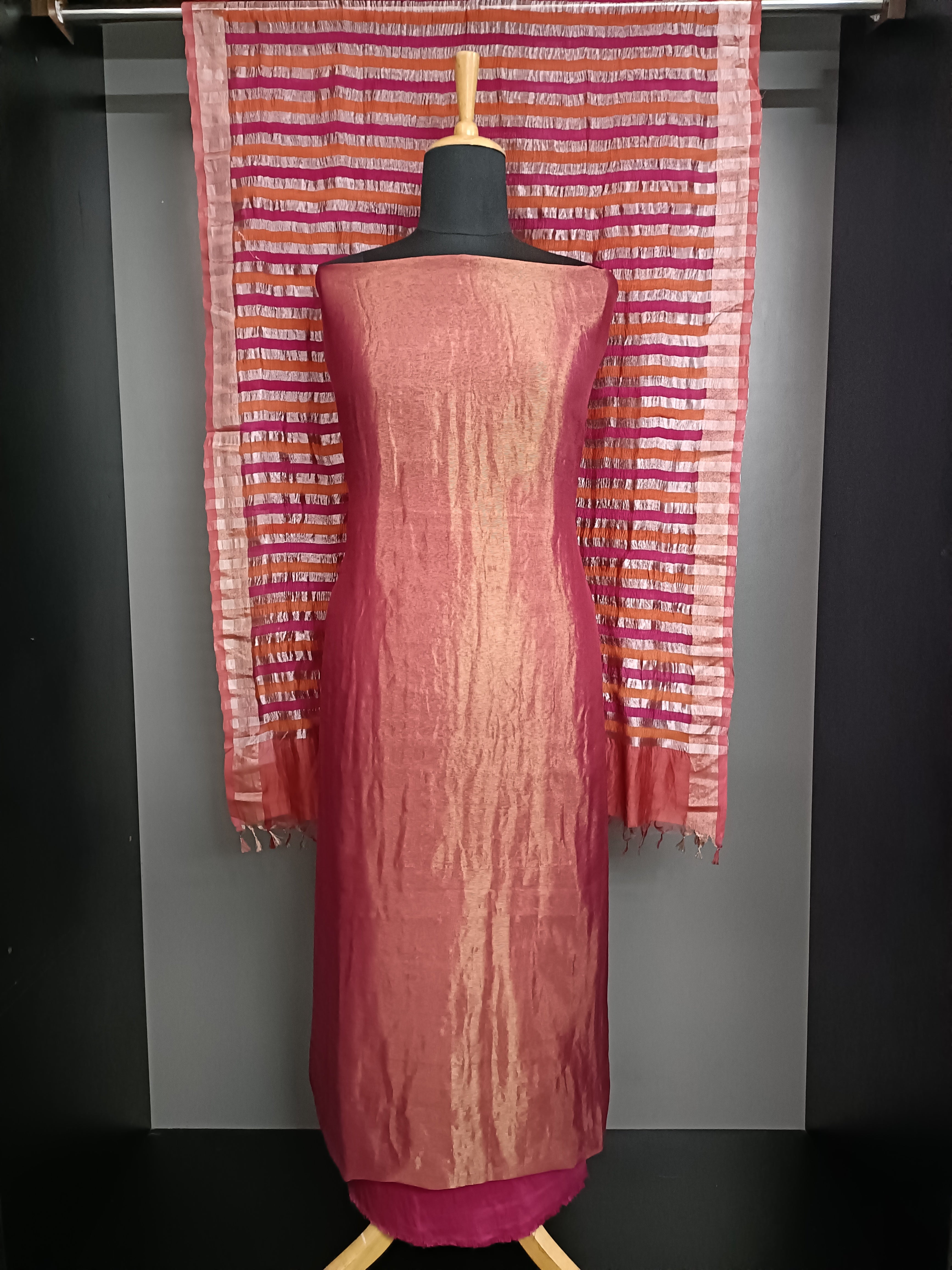 Golden Zari Stripe Pattern Tissue Salwar Set | ACF154