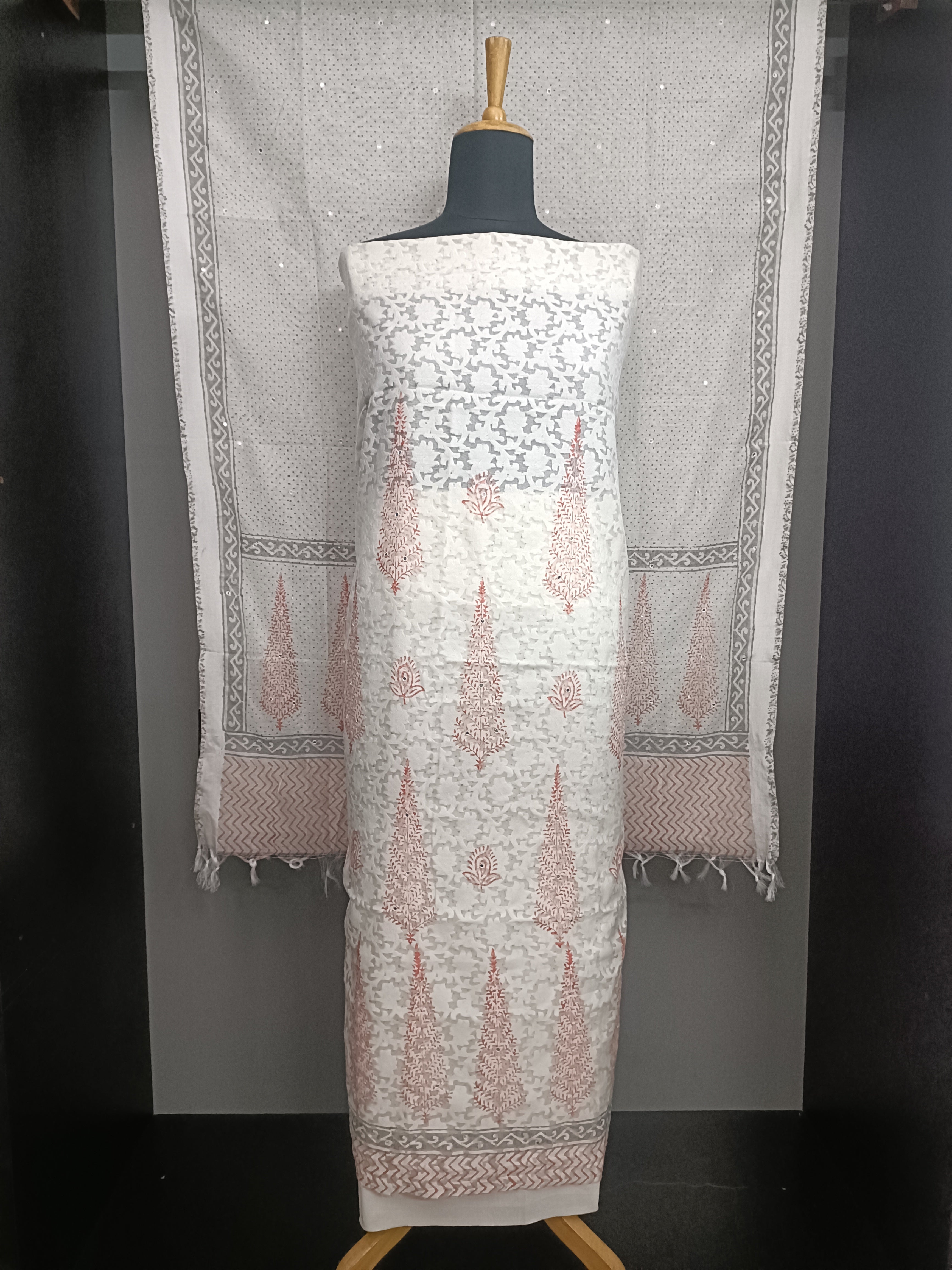 Block Printed Muga Check Organza Salwar Set | ACF135