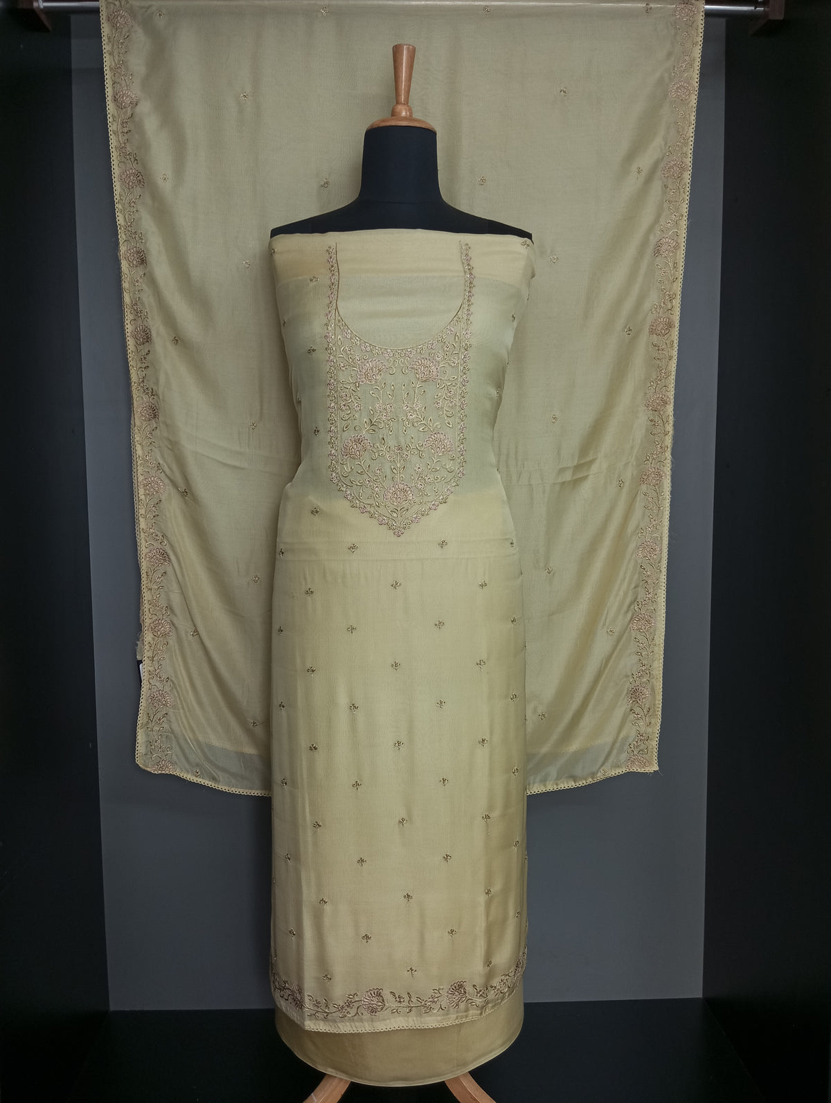 Machine Embroidered Chinon Salwar Set | SW2557
