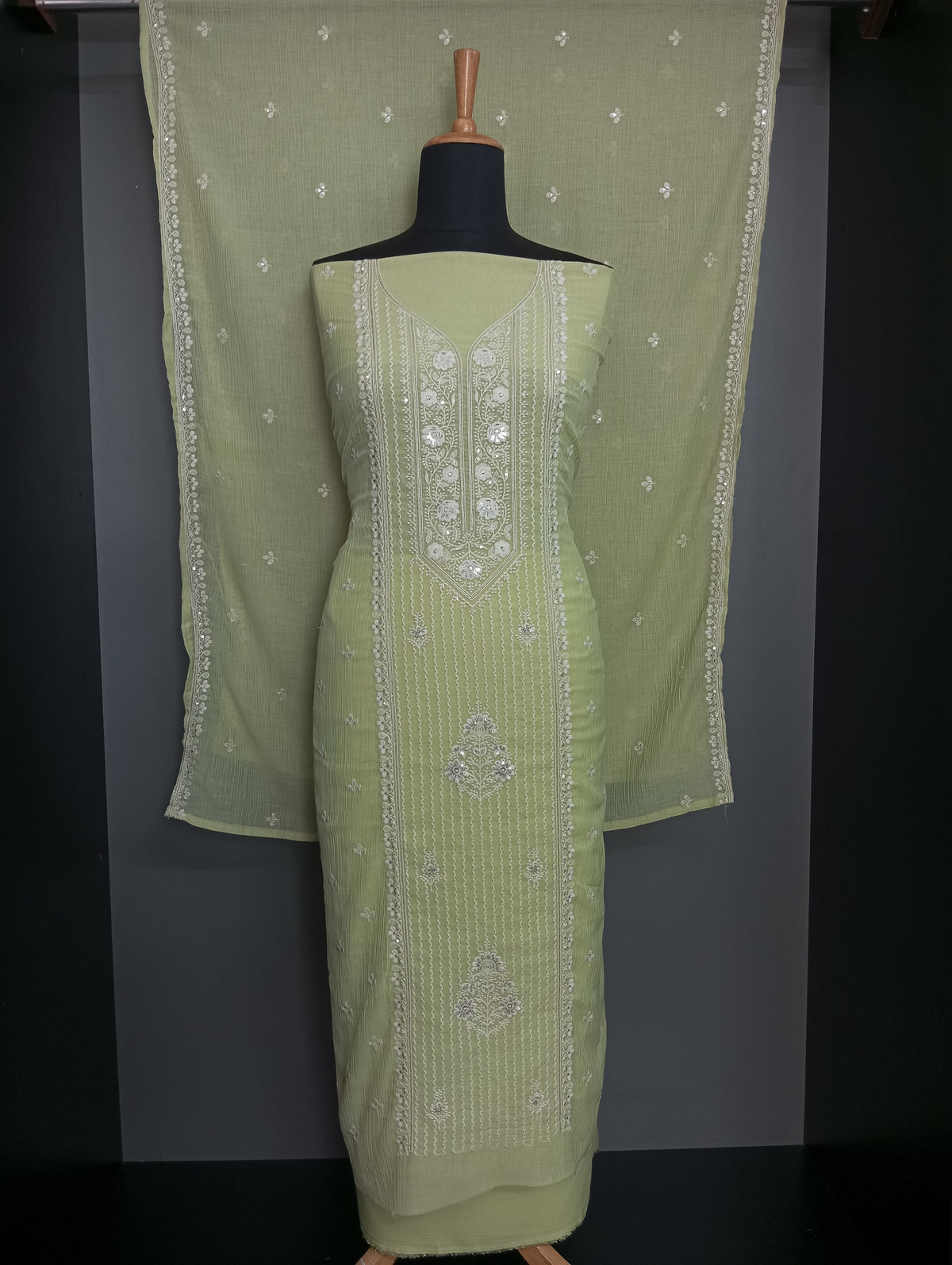 Machine Embroidered Semi Crushed Silk Salwar Set | SW2584