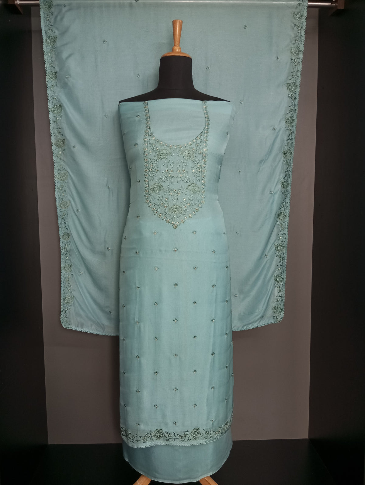 Machine Embroidered Chinon Salwar Set | SW2556