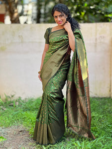 Semi Silk Sarees with Antique Copper Weave Pattern | KT188