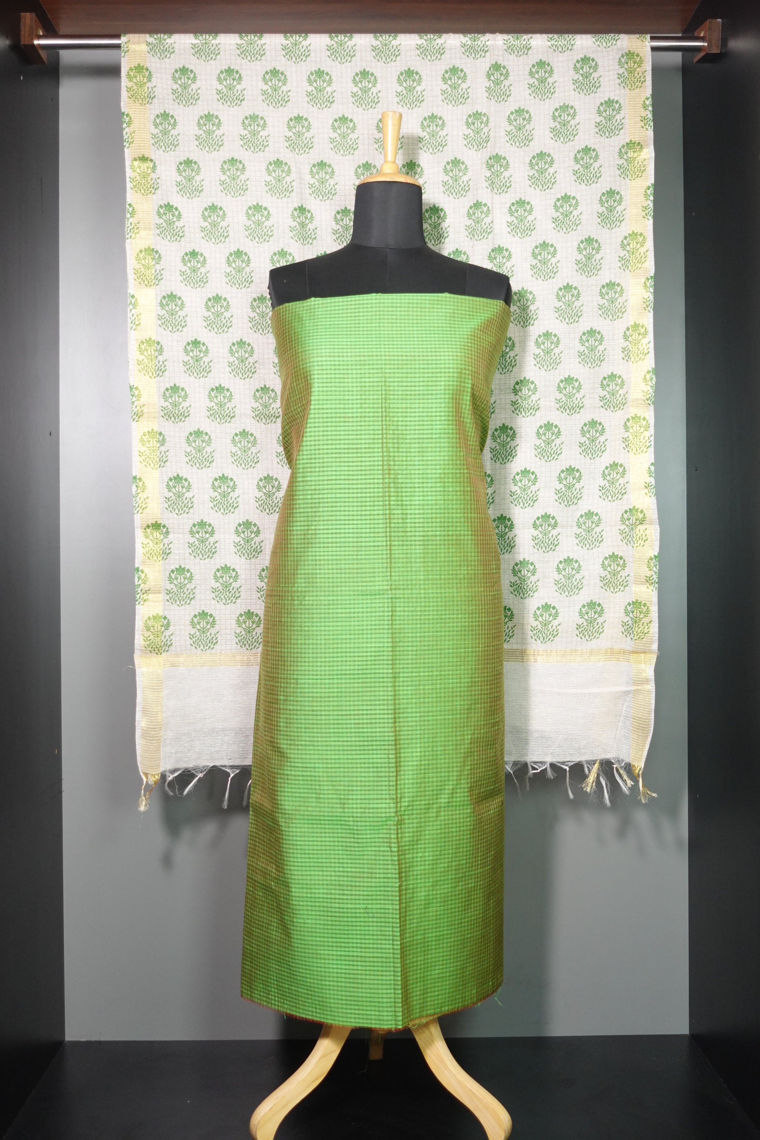 Check Patterned Slub Silk Salwar Set (Without Bottom) | SSD116