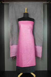 Onion Pink & Grey Soft Tussar Salwar Set Unstitched | MNH271